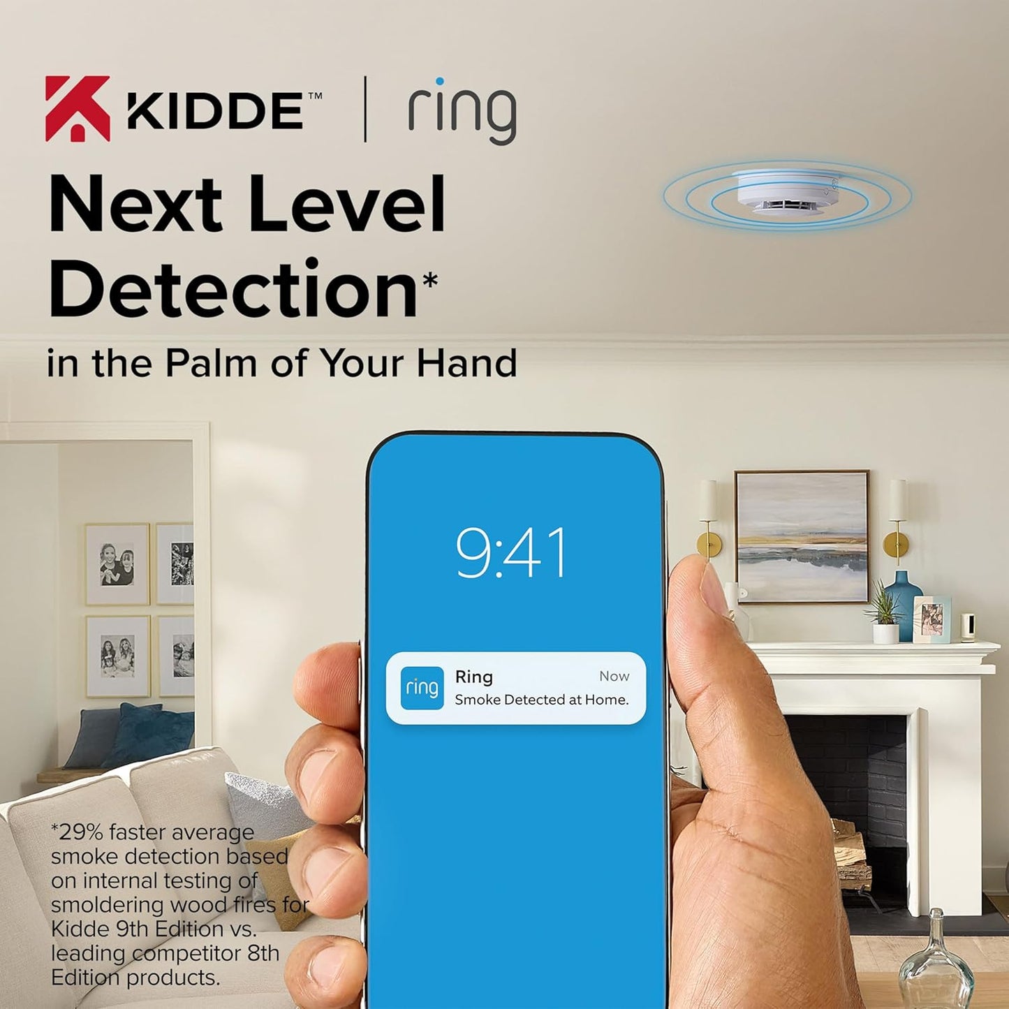 Kidde Smart Smoke and Carbon Monoxide Detector, Ring App Enabled for Real-Time Notifications, Hardwired Alarm, AA Backup Battery