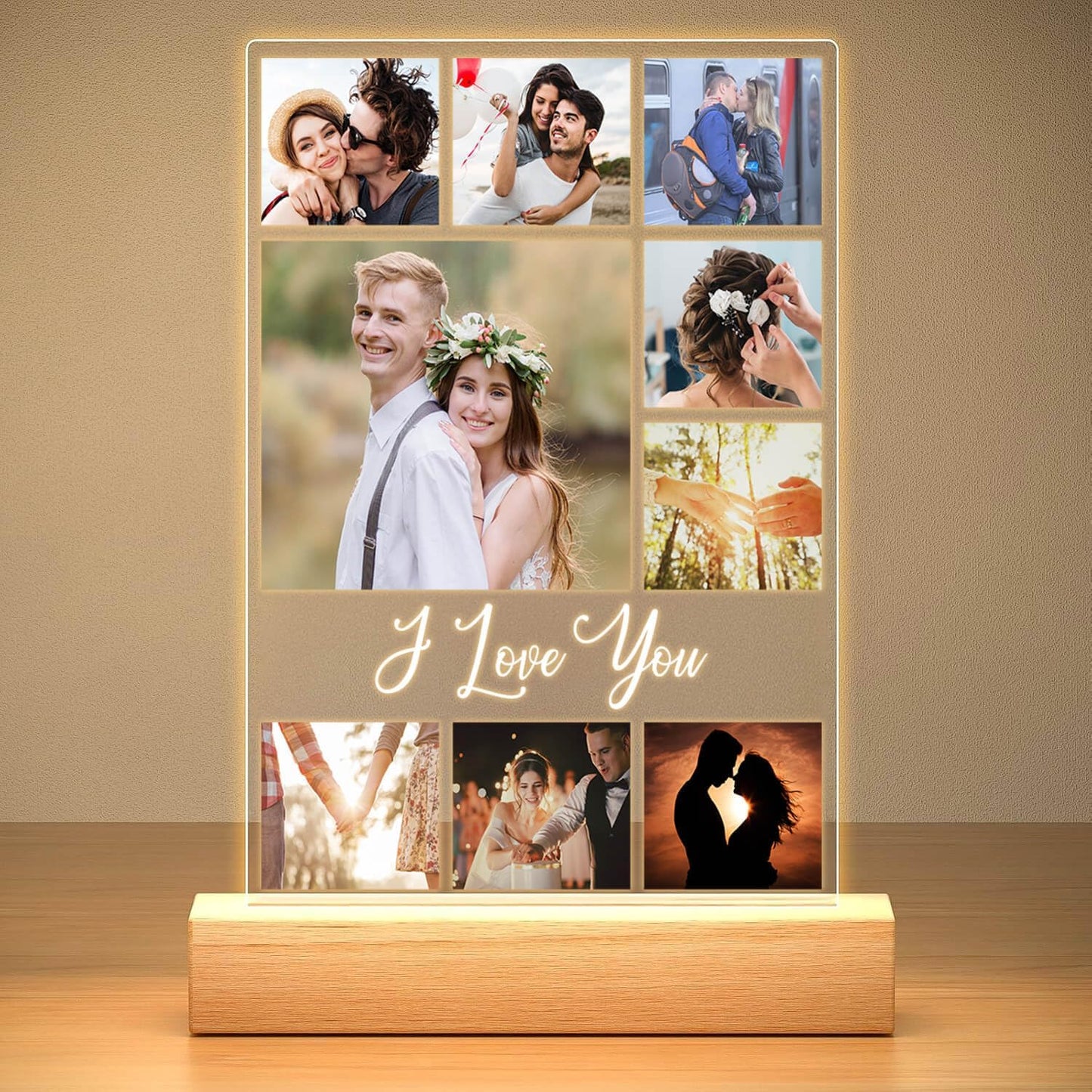 Custom Picture Frame with Photo, Personalized Photo Frame with Night Light, Customized Picture Frames, Personalized Valentines Day Gifts for Women Men Her Him Girlfriend Boyfriend Couple