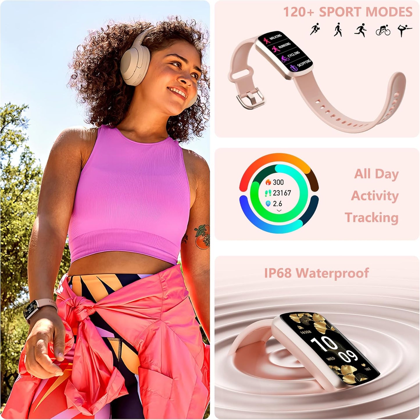 Health Fitness Tracker, Smart Watch with 24/7 Heart Rate, Activity Tracker with Blood Pressure and Blood Oxygen Monitor, 120 Sport Mode Waterproof Sleep Tracker for Women Men