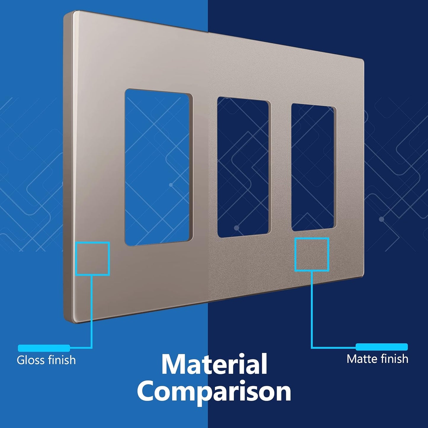 LIDER Matte Finish Decorator Switch Cover, Screwless Wall Plate, Mid-Size 3-Gang 4.88" x 6.77", Unbreakable Polycarbonate Thermoplastic, UL Listed, LSWP-33M-NK, Nickel