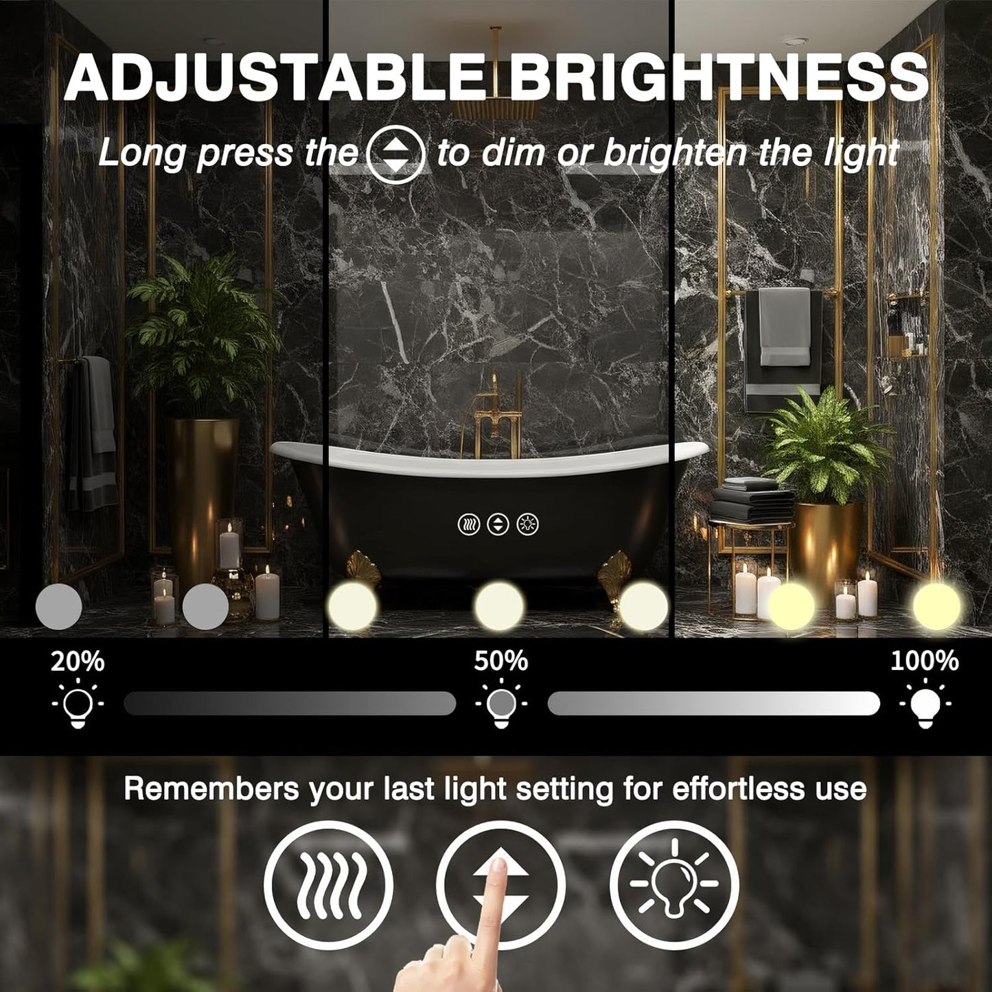48x36 Hollywood Lighted Mirrors for Bathroom Wall, Smart Mirror for Bathroom with Dimmable LED Bulbs, 3 Color Temperatures, No Fog Mirror, Tempered Glass, Memory, Horizontal/Vertical