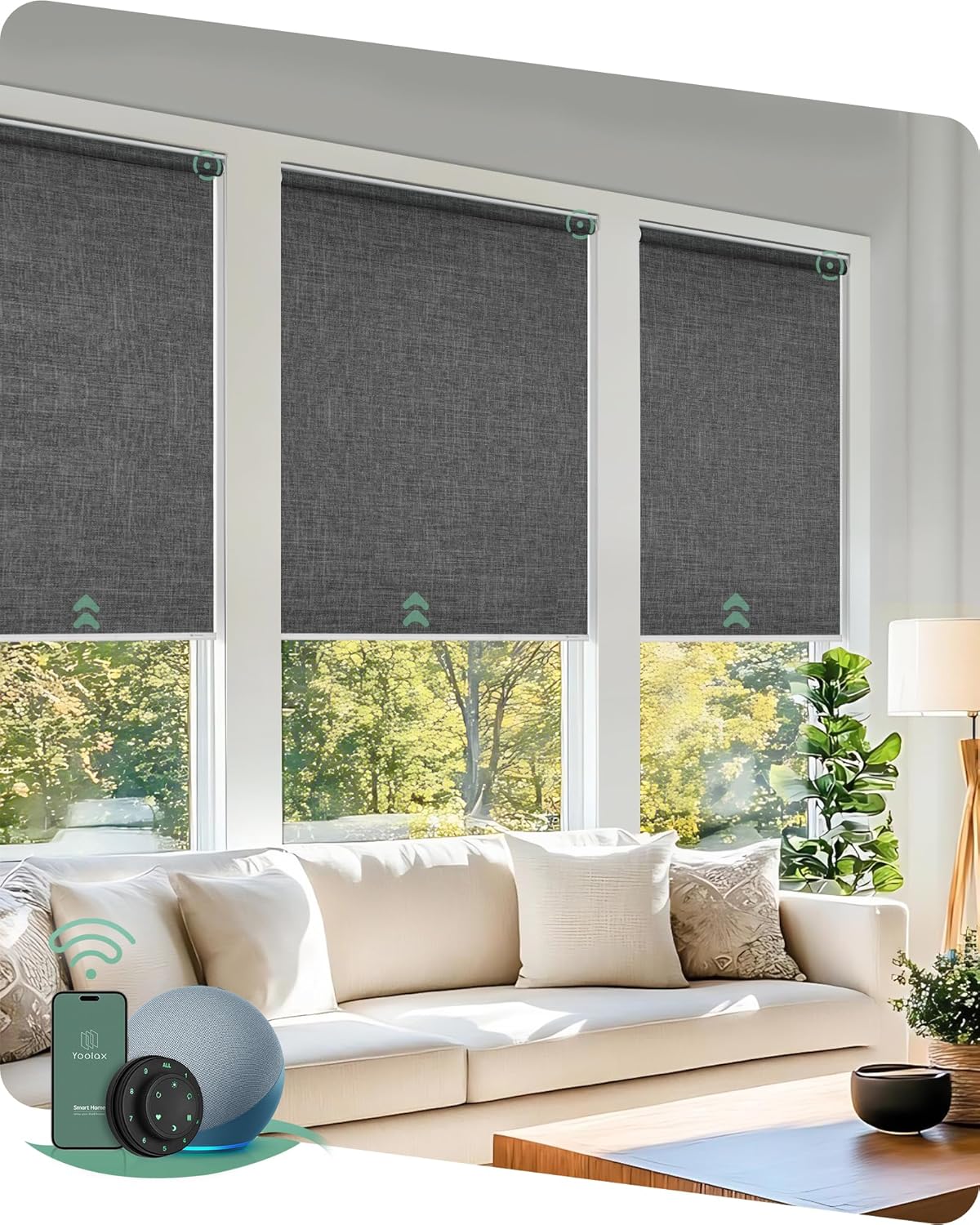 Yoolax Motorized Blinds with Remote, Blackout Smart Blinds for Windows Motorized Roller Shades, Automatic Window Shades Work with Alexa Custom Size (Blackout-Fabric Dark Gray)