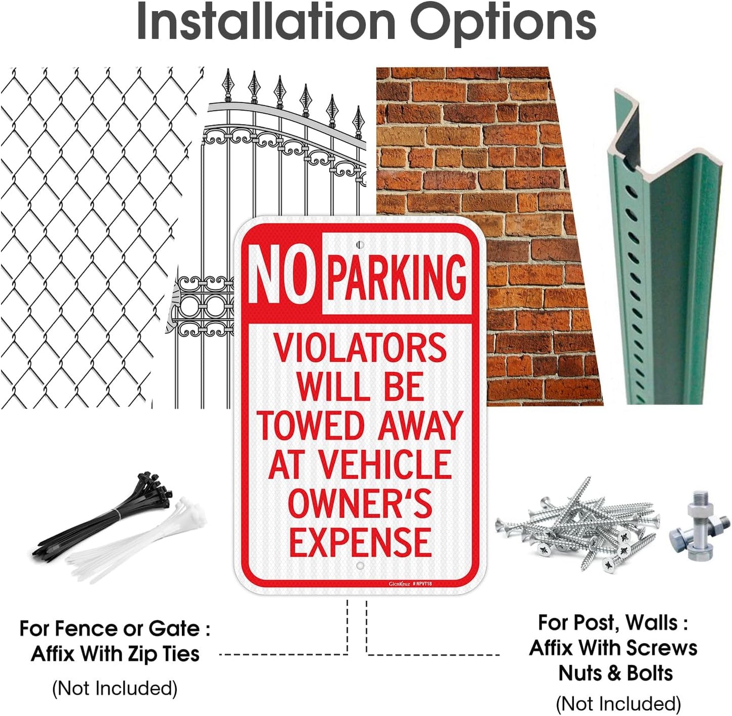 GicnKeuz Large No Parking Signs,18x12 Inches Violators Will Be Towed Away at Vehicle Owner's Expense Signs, Engineer Grade Reflective Aluminum, Fade Resistant,Indoor or Outdoor Use