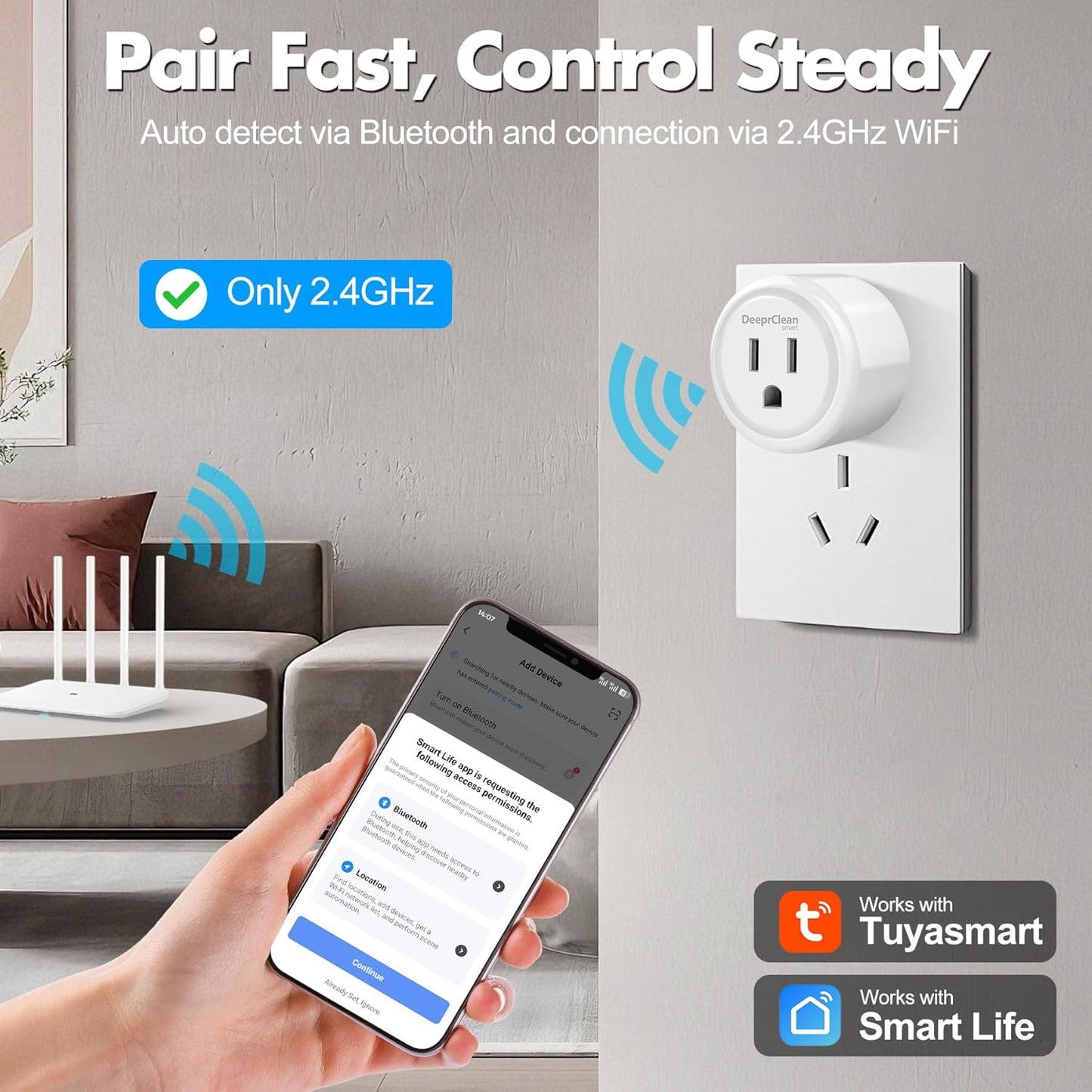 Mini Smart Plugs That Work with Alexa, Wifi Socket Compatible with Google Assistant, App Controlled Outlet with Timer & Schedule, 2.4GHz Wi-Fi Only Wireless Plugs Outlet for Smart Home Life