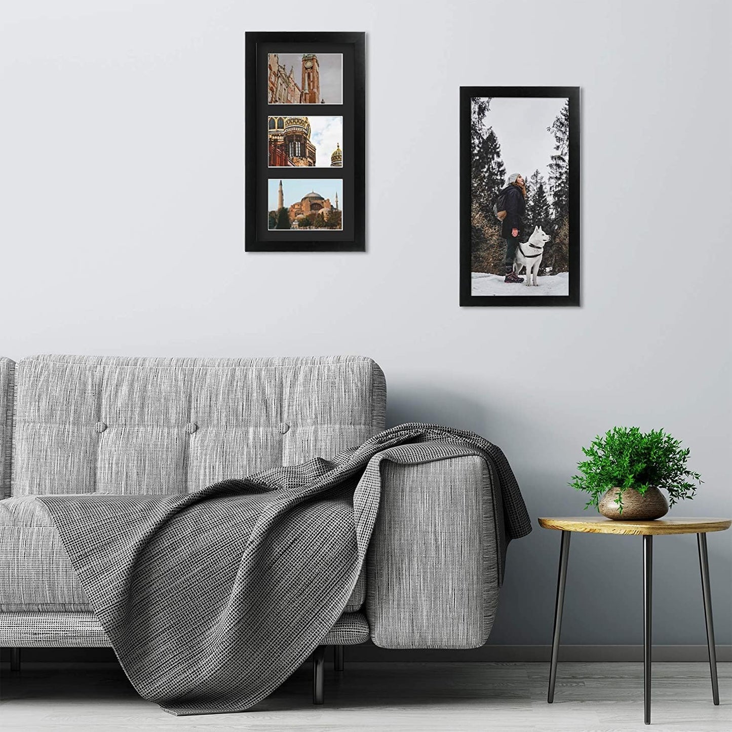 Golden State Art, Set of 10, 9x18 Black Wood Frame - Black Mat for Three 5x7 Pictures - Sawtooth Hangers- Swivel Tabs - Wall Mounting - Landscape/Portrait - Real Glass - Collage Frame