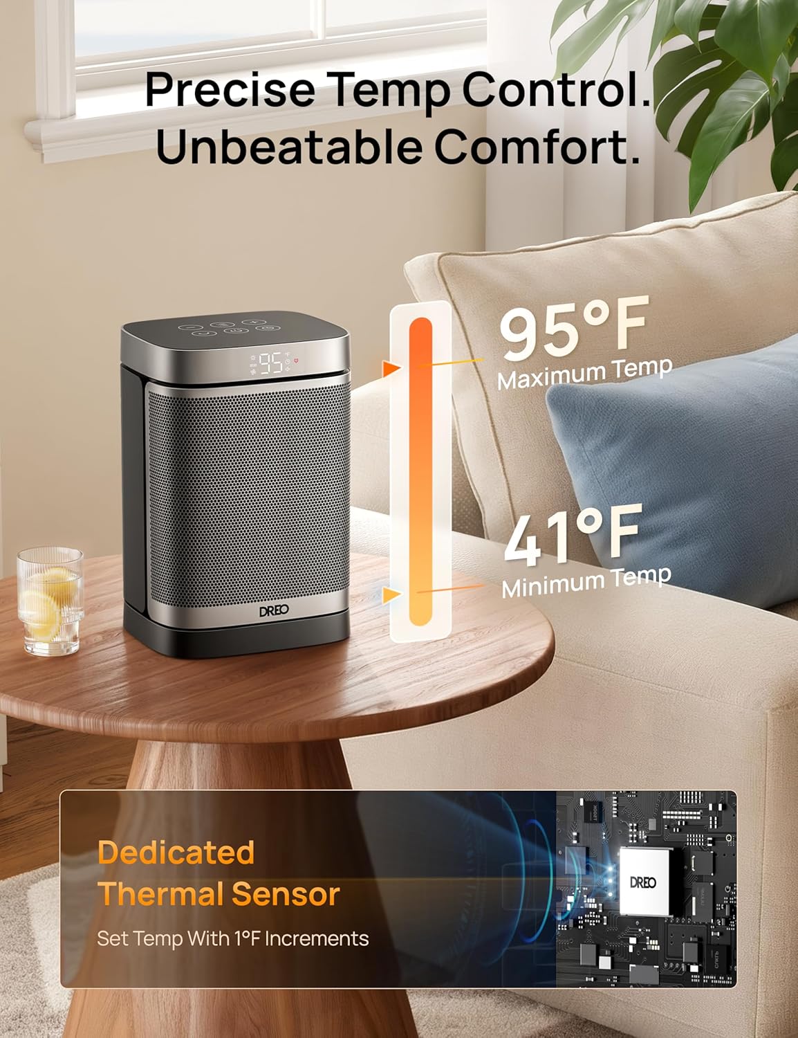 DREO Space Heater, 1500W Portable Electric Heaters for Indoor Use, PTC Ceramic Heater for Office with Remote, Thermostat, 70°Oscillation, 12H Timer, 5 Modes, Quiet Safe Room Heater for Bedroom