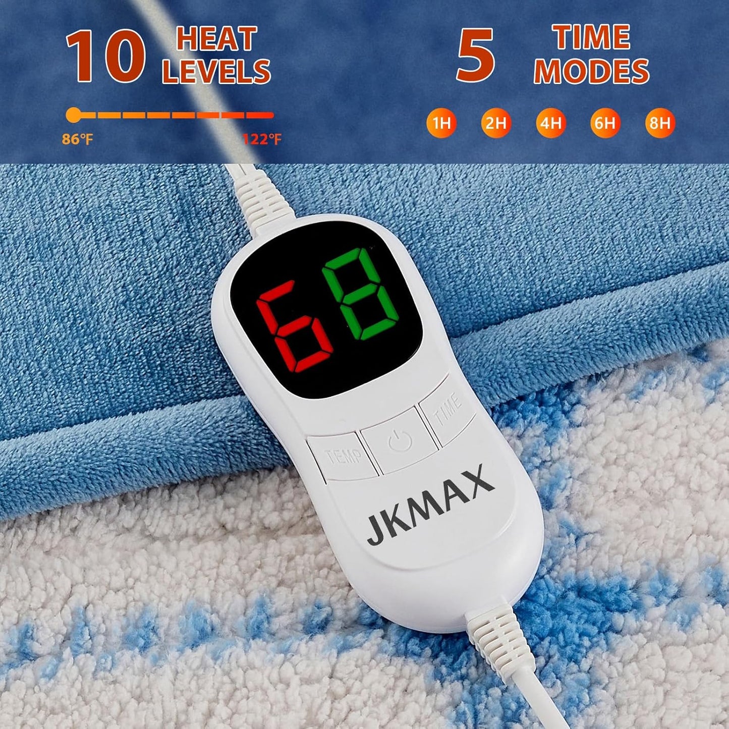 Heated Electric Blanket Twin Size - 62"x84" Flannel Heating Blanket with 10 Heating Levels & 5 Time Settings Over-Heat Protection, Winter Warmer for Adults with ETL Certification（Light Blue）