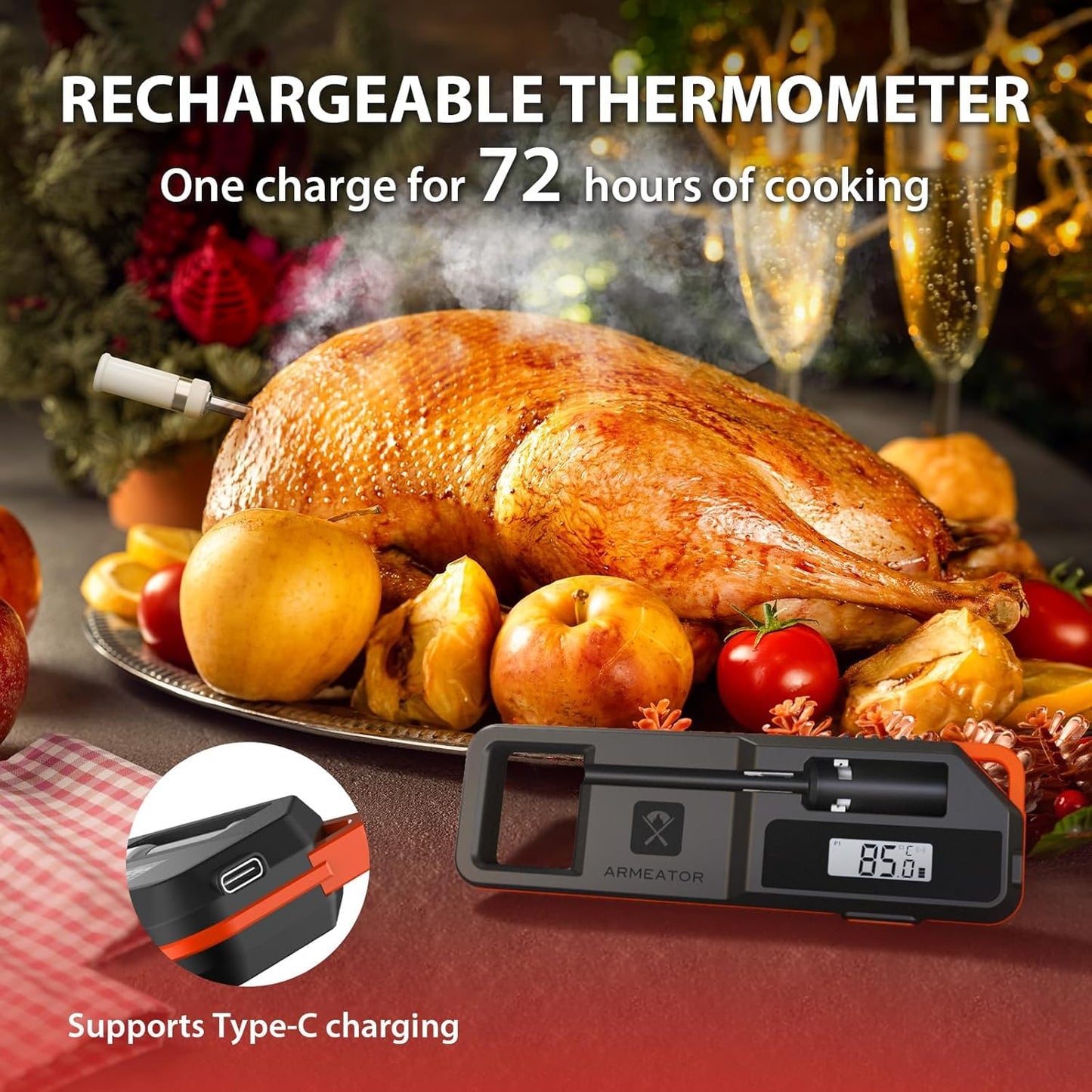 Smart Meat Thermometer Digital App | Instant Read Food Thermometers for Grill Cooking | Perfect for Steak, Chicken, Turkey | WiFi Unlimited for BBQ,Oven, Smoker, Air Fryer | Kitchen Gadgets Essentials