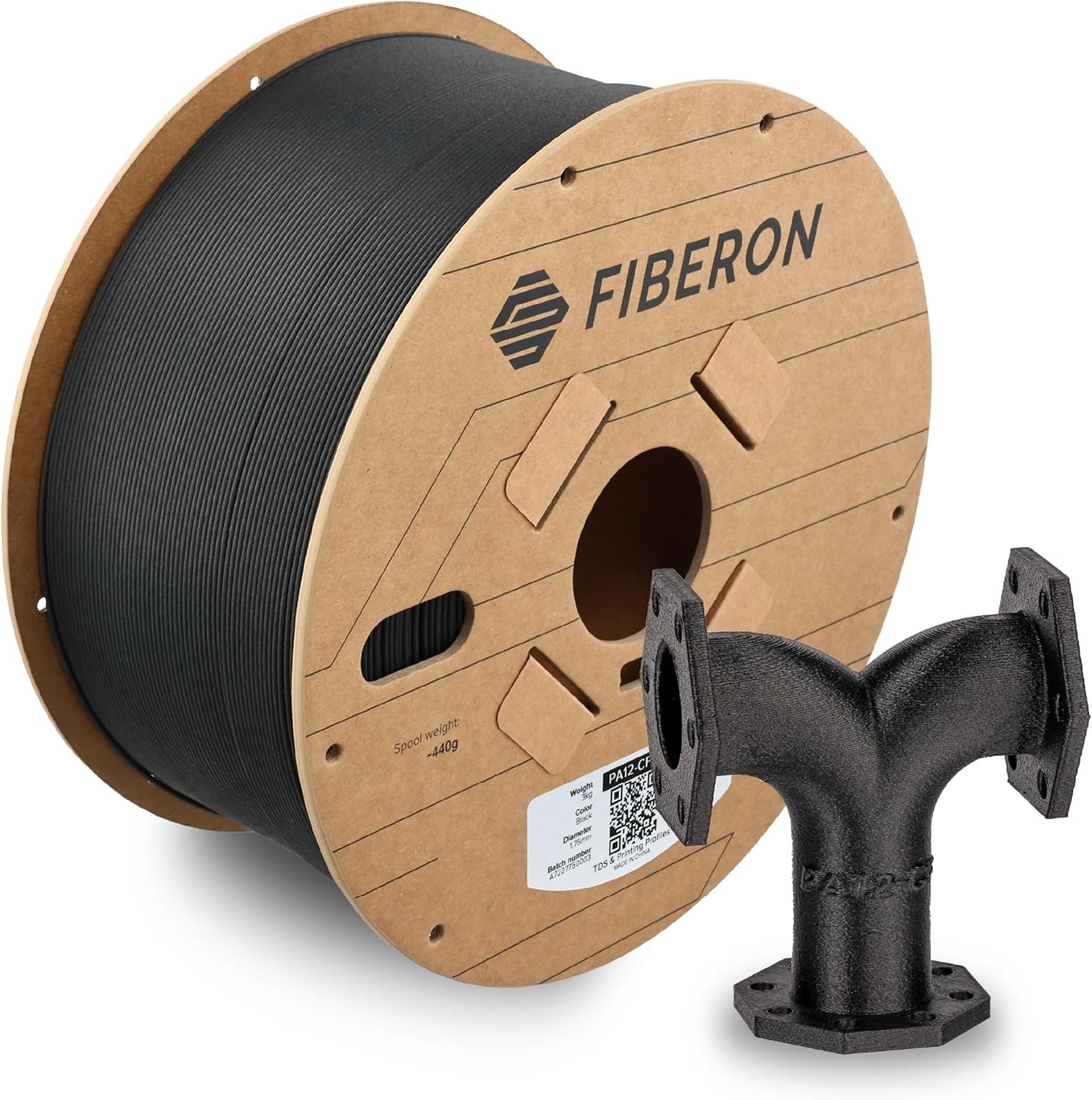 Polymaker Fiberon PA12-CF10 Nylon Filament 1.75mm Black 3kg, Low Moisture Sensitivity PA12-CF Carbon Fiber Nylon 1.75mm 3D Printing Filament