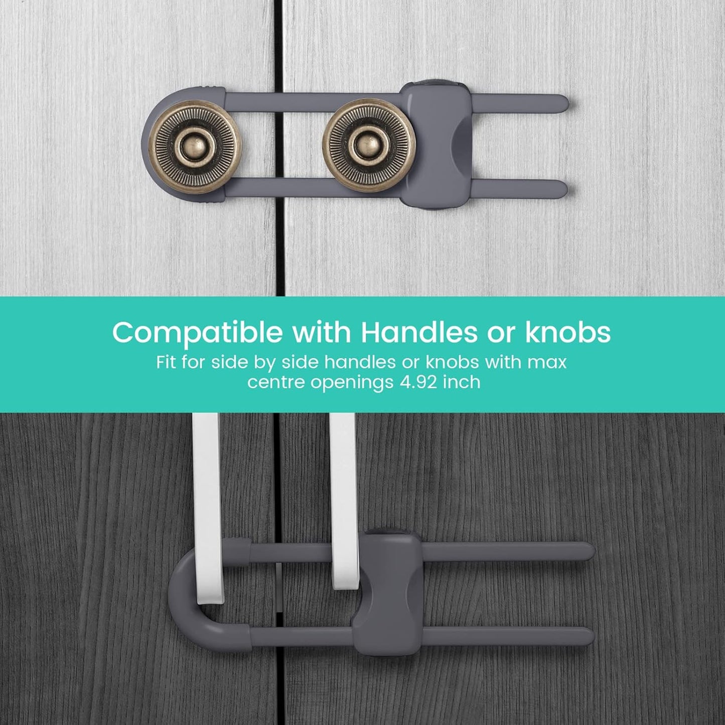 Jetec 10 Pieces Cabinet Locks for Babies, U-Shaped Proofing Drawers Safety Child Locks Adjustable, Easy to Use Childproof Latch for Knob Handle on Kitchen Door Storage Cupboard Closet (Gray)