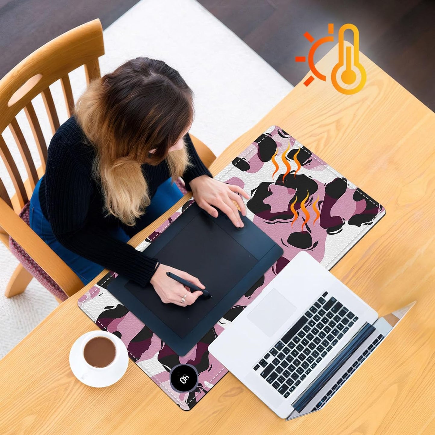 Heated Mouse Pad, Warm Desk Pad, Keyboard Mat 23.6 x 14 Inch Large Size Intelligent Fast Heating, 3 Speed Adjustable, Timed Auto Power Off for Game Office Home, Pink Leopard Print
