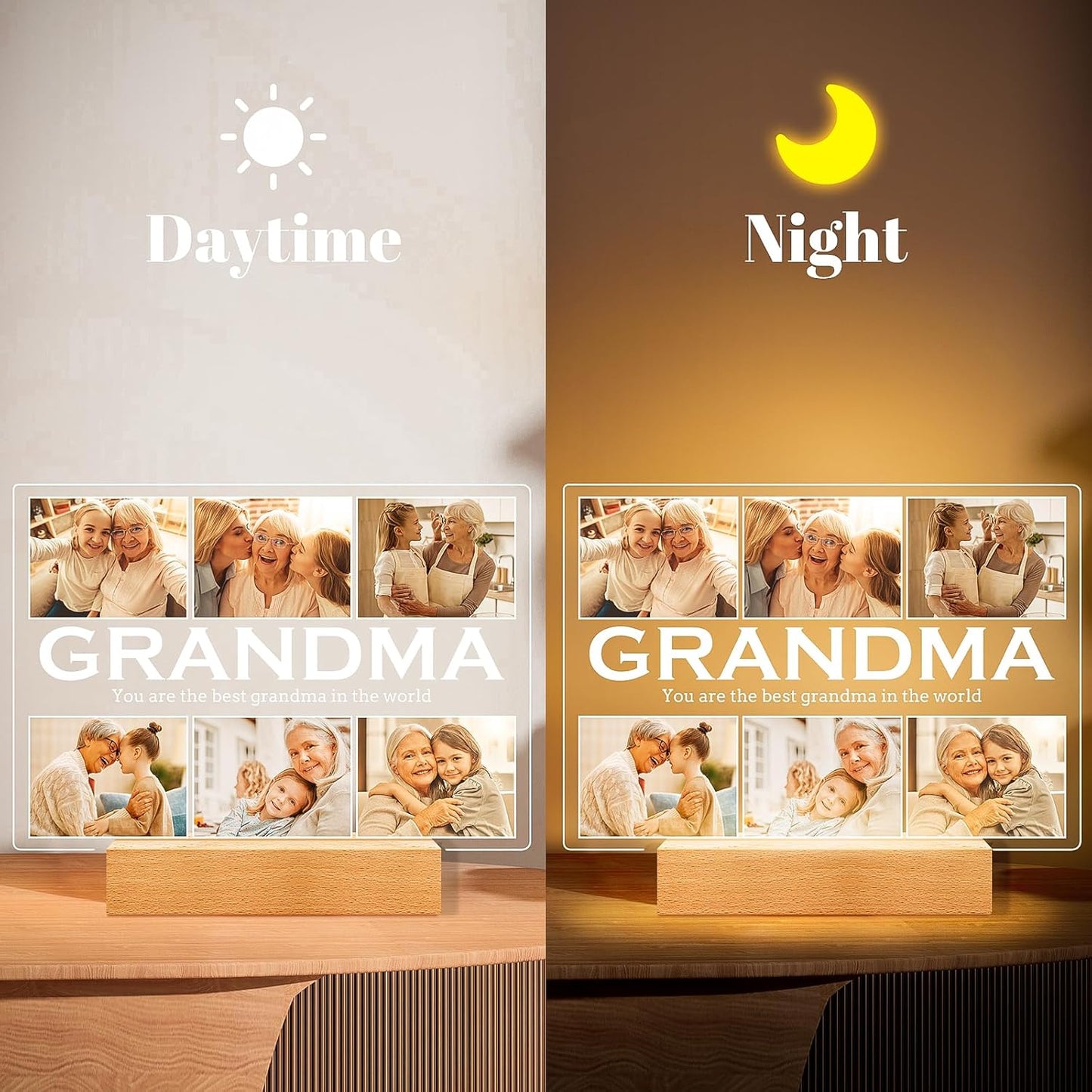 Personalized Gifts for Grandma from Daughter Son, Custom Picture Frames with Photos, Customized Photo Frame with Night Light, Personalized Birthday Gifts for Grandma Baby Kids Family