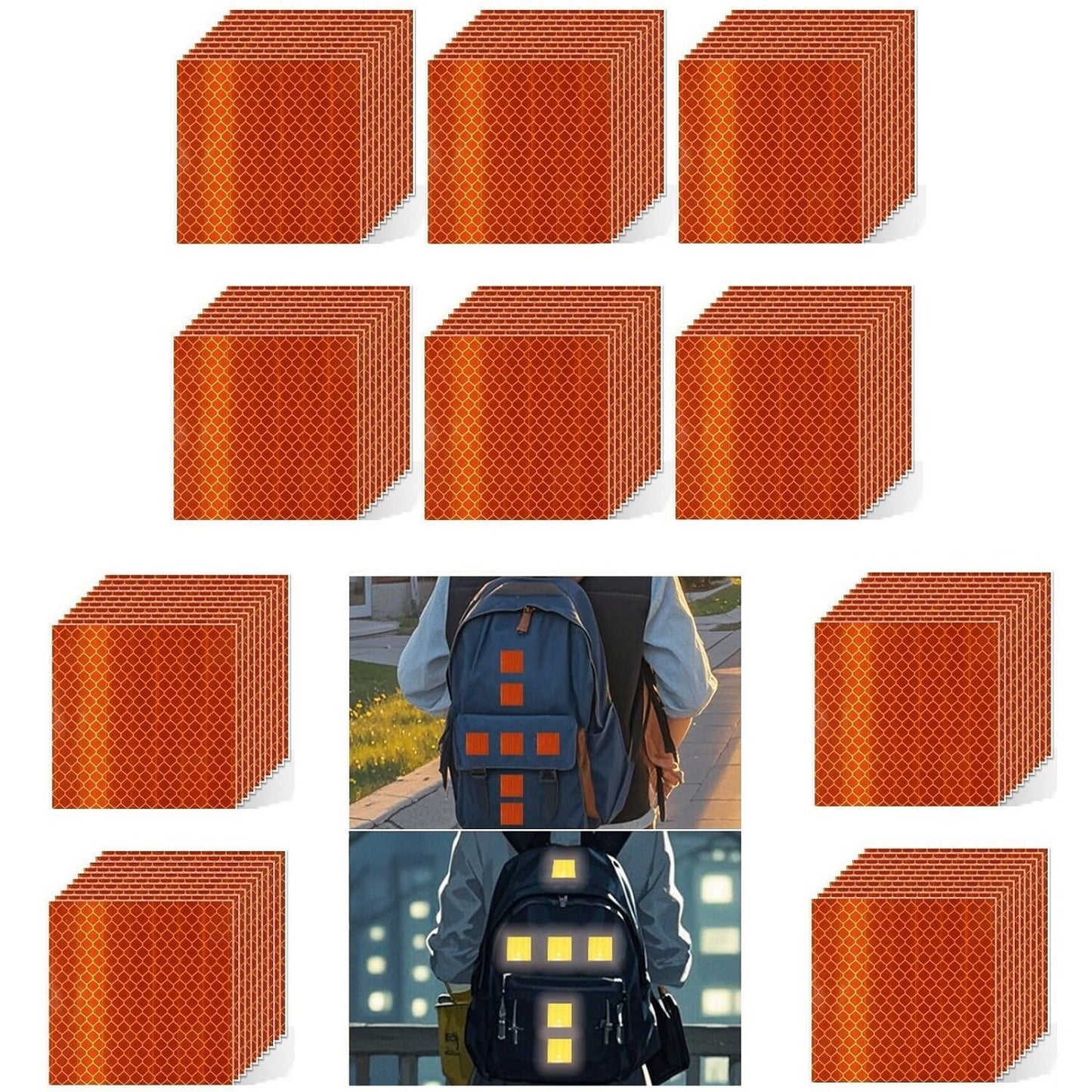 Non Fading Orange Reflective Stickers 2 inch X 2 inch, Outdoor Waterproof High Visibility Warning Safety Adhesive Reflector Tape (100 Pcs)