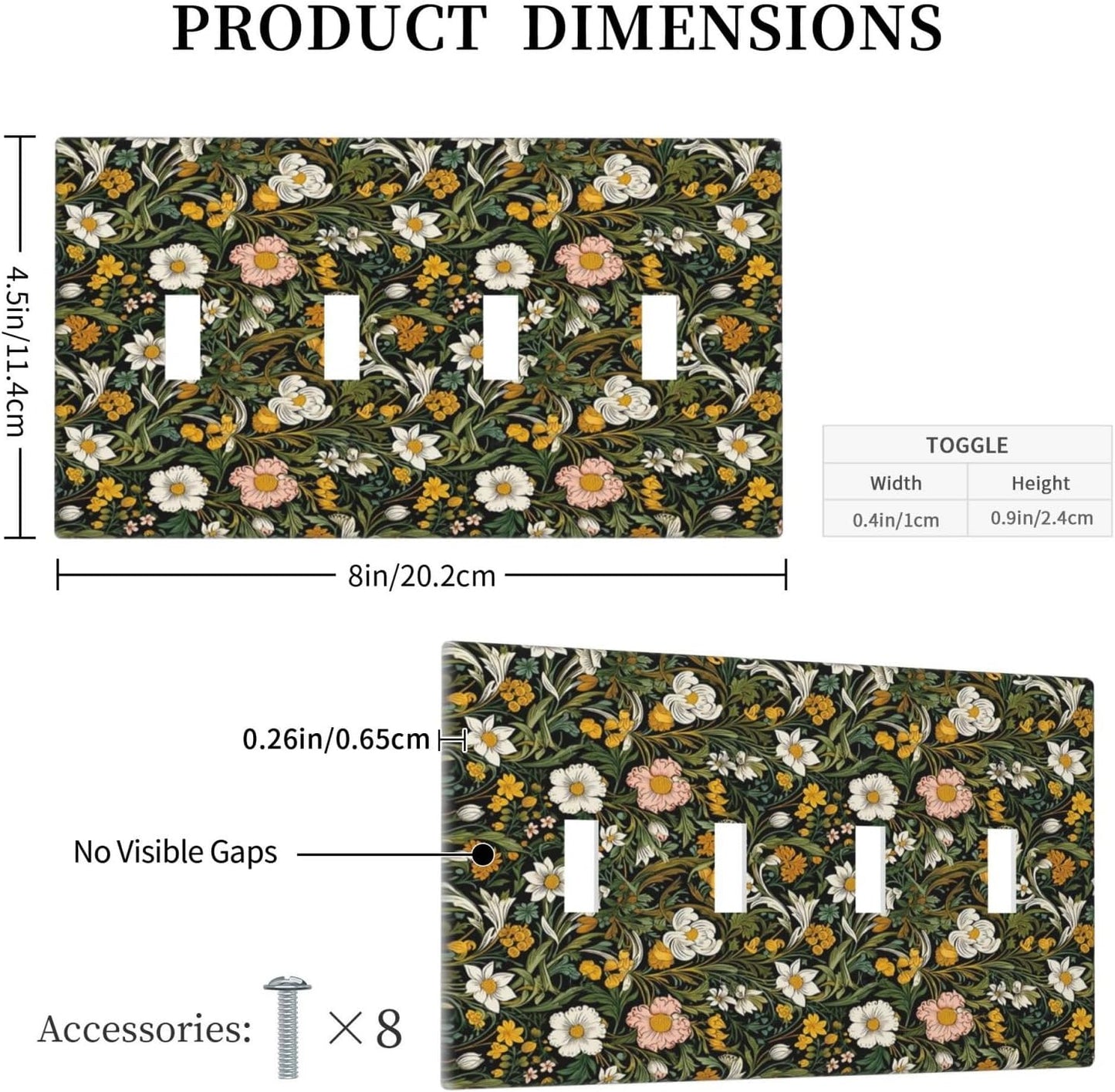Decorative Light Switch Plate Covers Rustic Green Leaf White Daisy Yellow Floral 4 Gang Light Switch Cover Plate Quad Toggle Wall Plate Outlet Covers Faceplate for Bedroom Home Decor