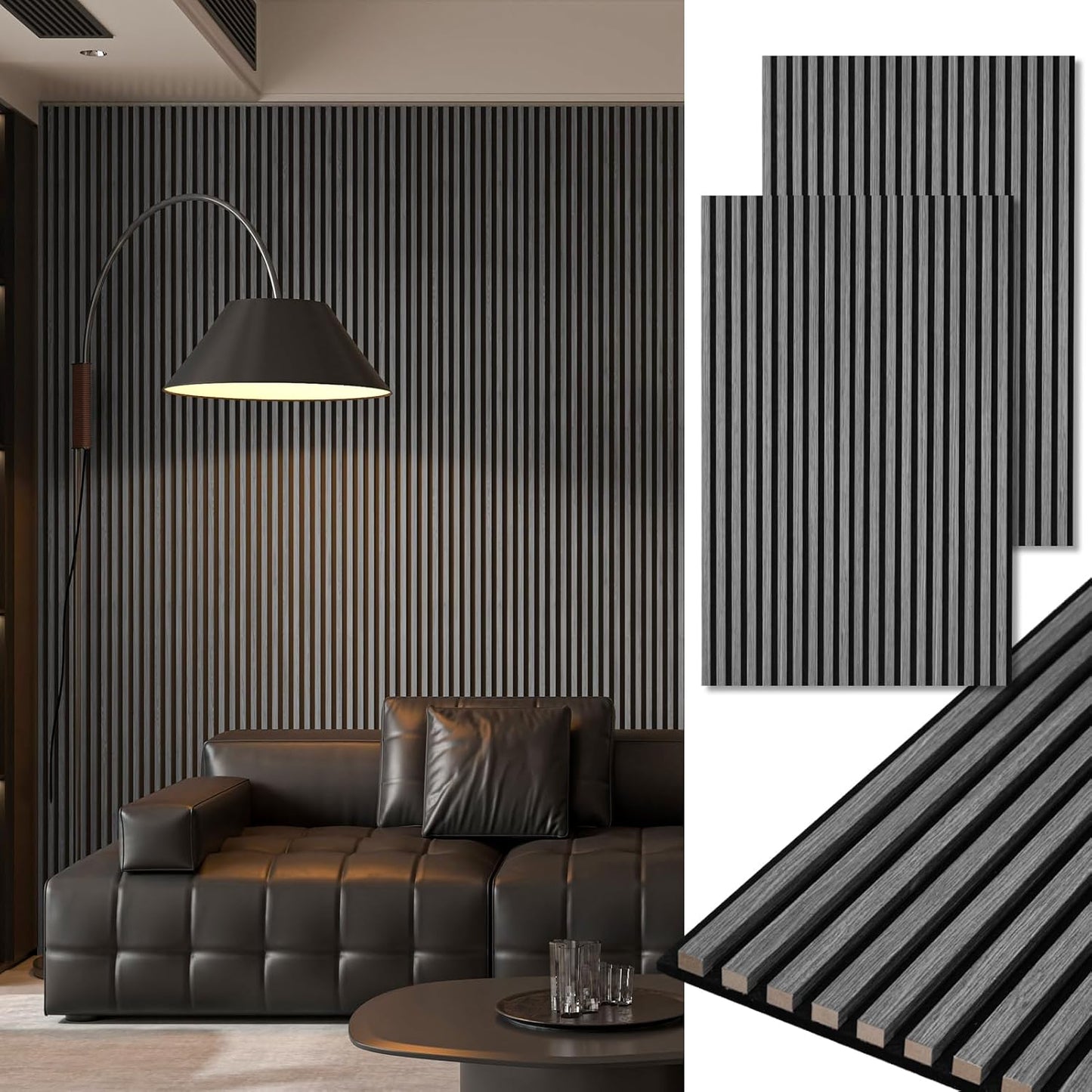 Art3d 2-Pack 48" x 24" Acoustic Wood Panels for Wall, Soundproof Wood Slat Panel for Wall and Ceiling, 3D Fluted Sound Absorbing Paneling for Interior Wall Decor, Living Room, Bedroom - Smoky Oak