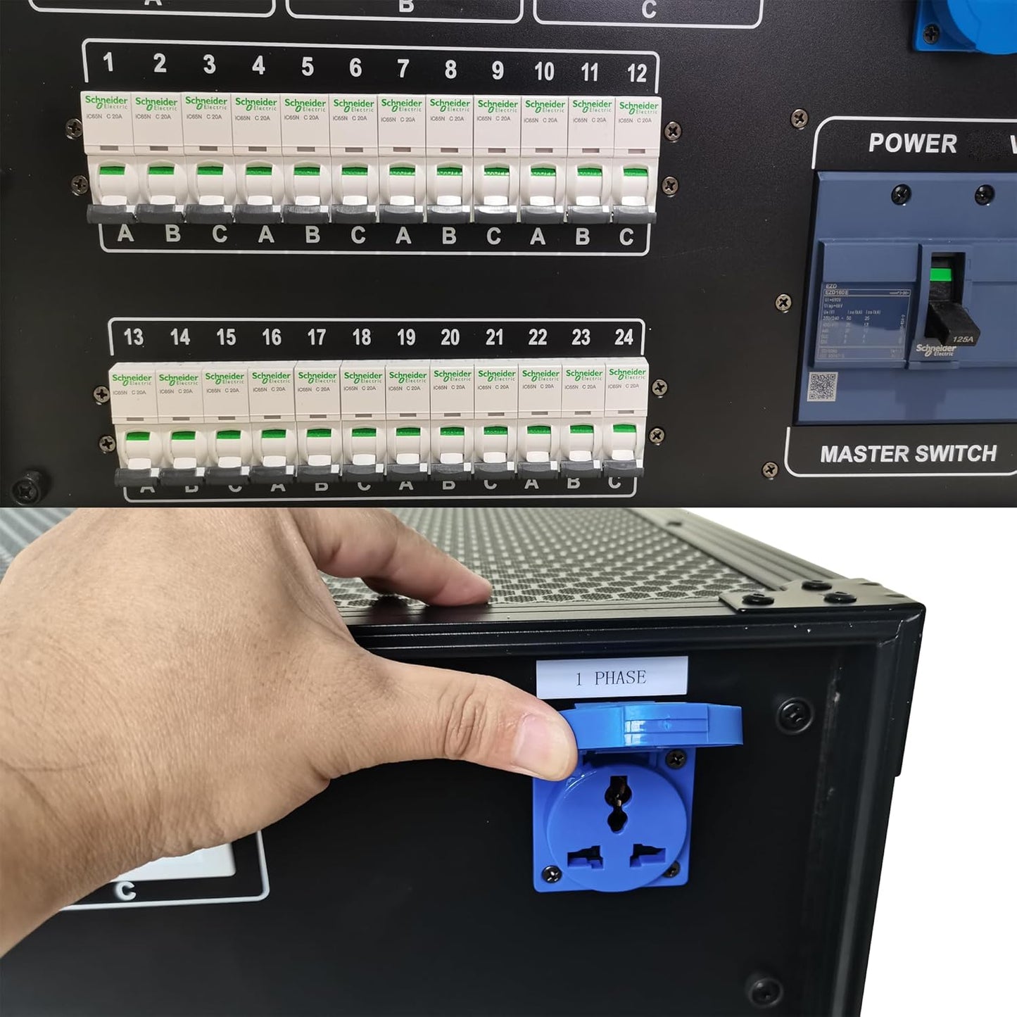 JUNMAN 24 Channel Powercon Power Distro Distributor Box for DJ Stage Lighting Party Event Show