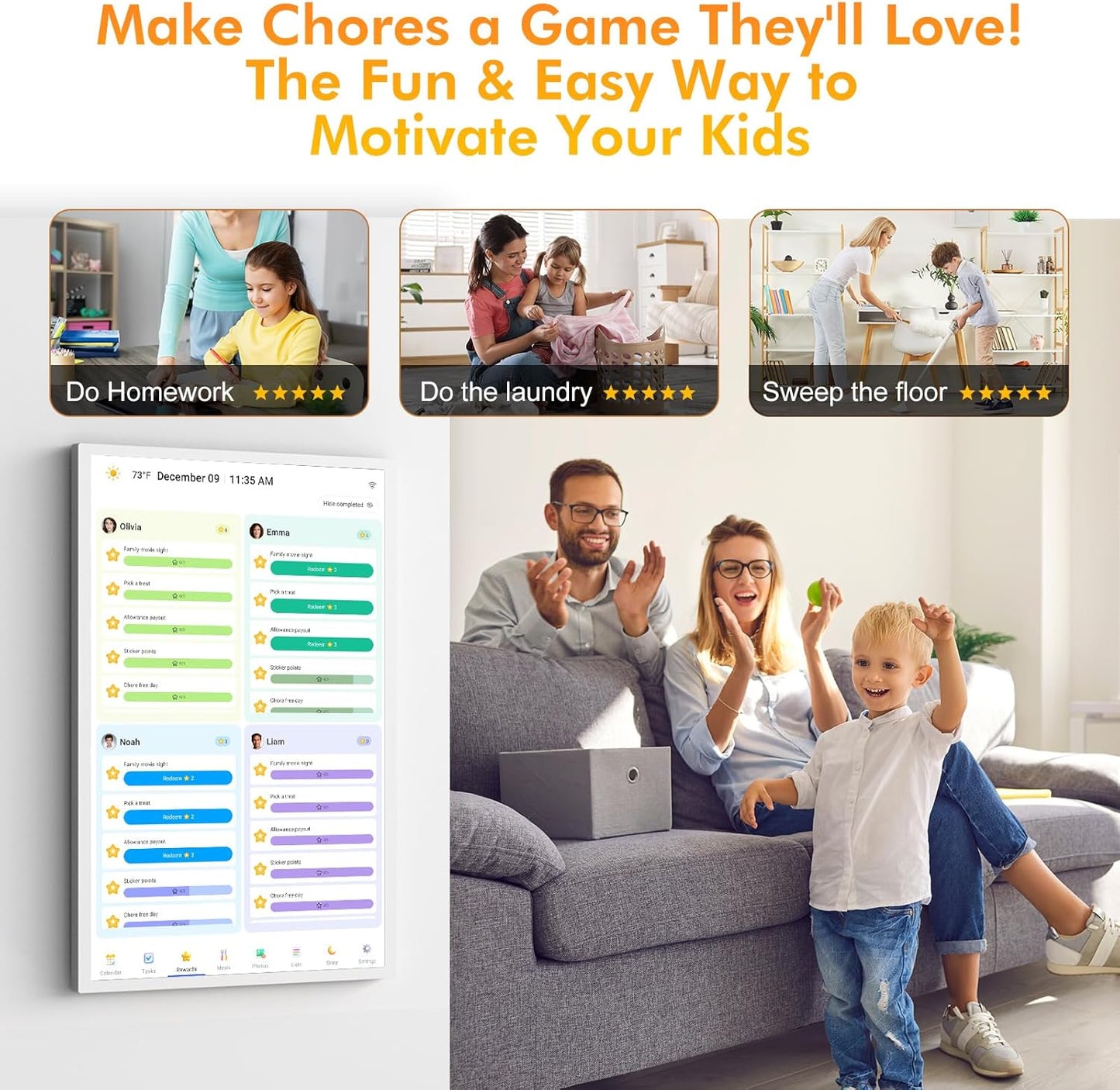 27 Inch Digital Calendar Chore Chart with Touchscreen - 1080P Full HD Interactive Display, Wall & Desk Mountable Family Planner, to-Do List & Meal Planner, Digital Picture Frame Gifts for Women Mom