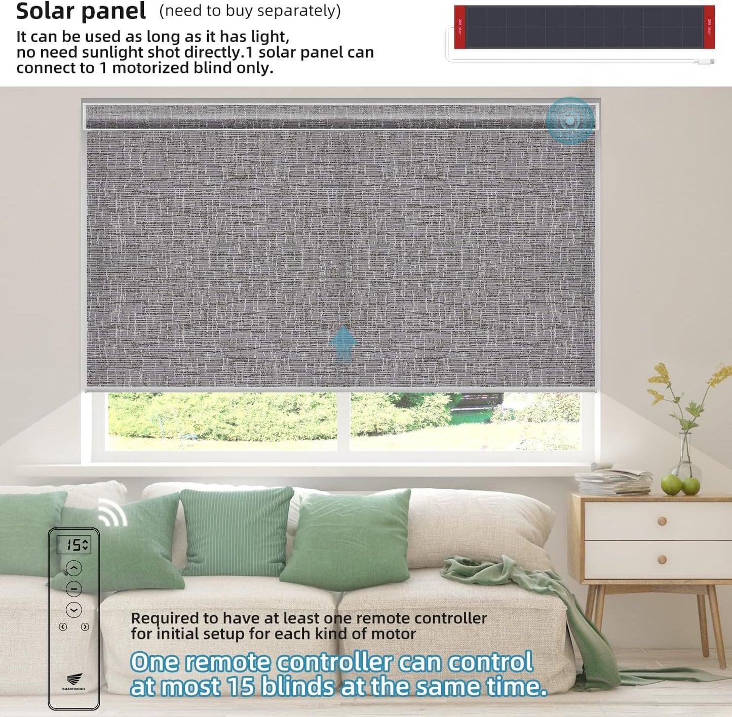 SmartWings Motorized Light Filtering Shades, Work with Matter Thread Homekit Z-Wave Alexa Google, 70% Blackout Shades Translucent, Cordless Blinds with Remote Control Rechargeable, Safari Midnight