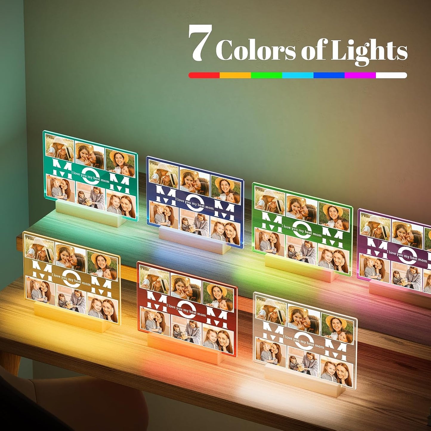 Personalized Birthday Gifts for Mom from Daughter Son, Custom Collage Picture Frames with Photos, Customized Photo Frame with Night Light, Personalized Gifts for Mom Kids Baby Family
