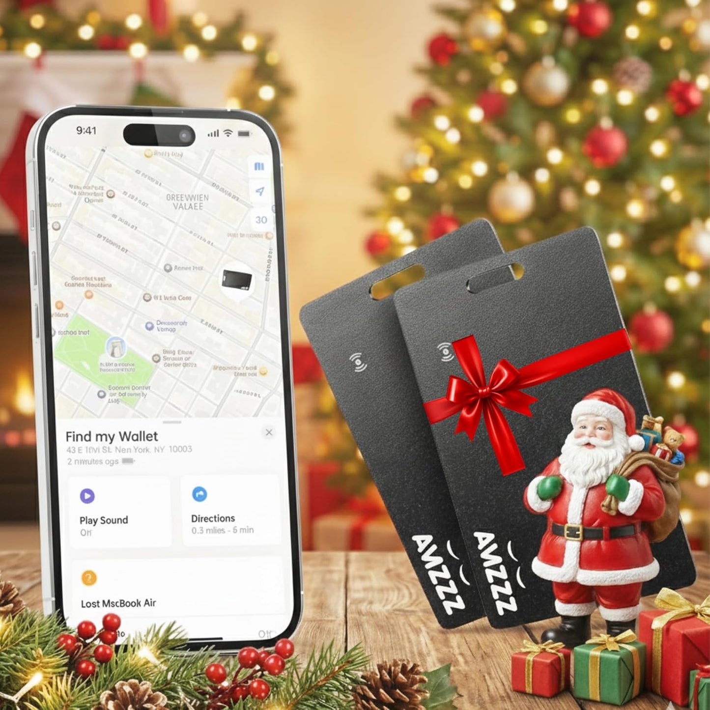 Apple MFI Certified Airtag Tracker Card for Apple Find My, Rechargeable Card, Only 0.07in, Finder with Keychain Hole, Item Locator for for Wallet, Bags