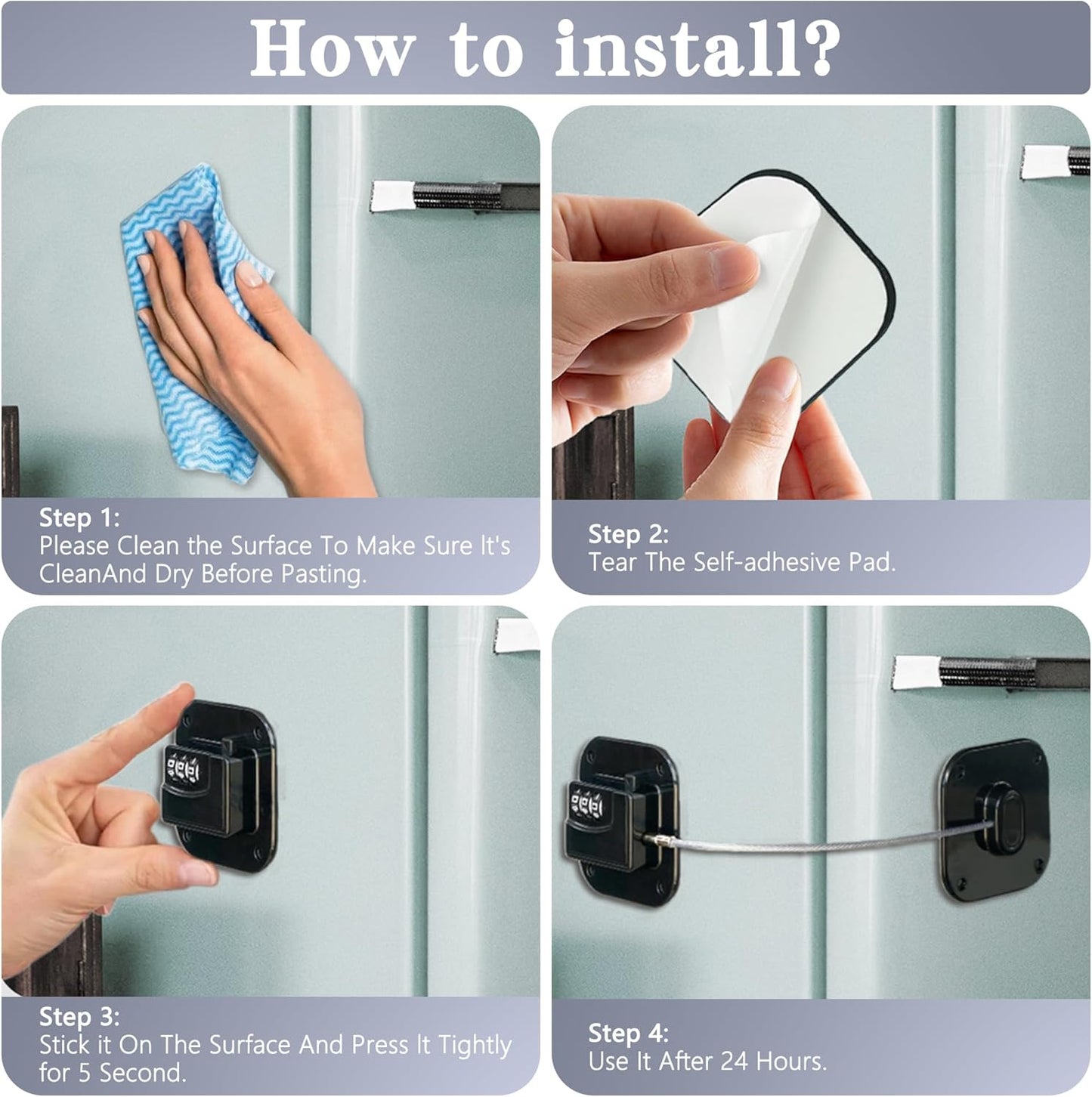 Refrigerator Lock - Heavy Duty Fridge & Freezer Safety Latch for Babies & Toddlers, Easy Install Kitchen Cabinet Lock (White, 4)