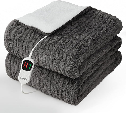 Homemate Electric Heated Blanket Twin - 62"x84" Heating Bed Blankets Throw with 10 Heating Levels 8 Hours Auto Off Fast Heating Over-Heated Protection Ultra Soft Warm Flannel ETL Certified