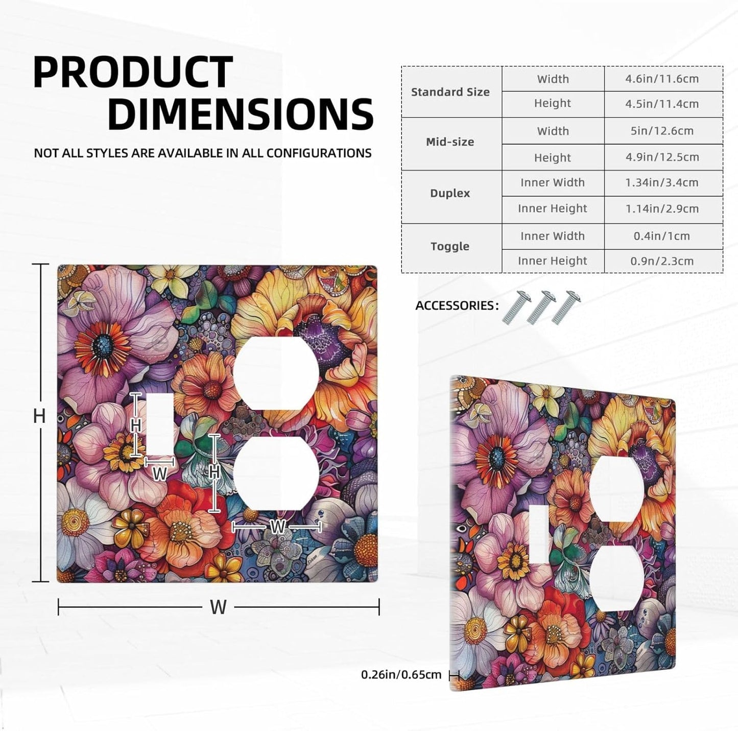 Wallplates Colorful Bohemian Flowers Vintage Boho Floral 1 Toggle 1 Duplex Switch Plate Electrical GFCI Faceplate Decorative Light Switch Covers for Bed Room living Room Decor