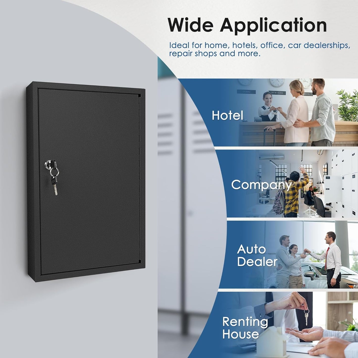 ORIENTOOLS Key Box Steel Key Safe Cabinet, Wall Mount Key Holder Lock Box with Key Tags, Key Organizer Ideal for Home, Hotels, Valets and Office Key Storage (64 Keys, Black)