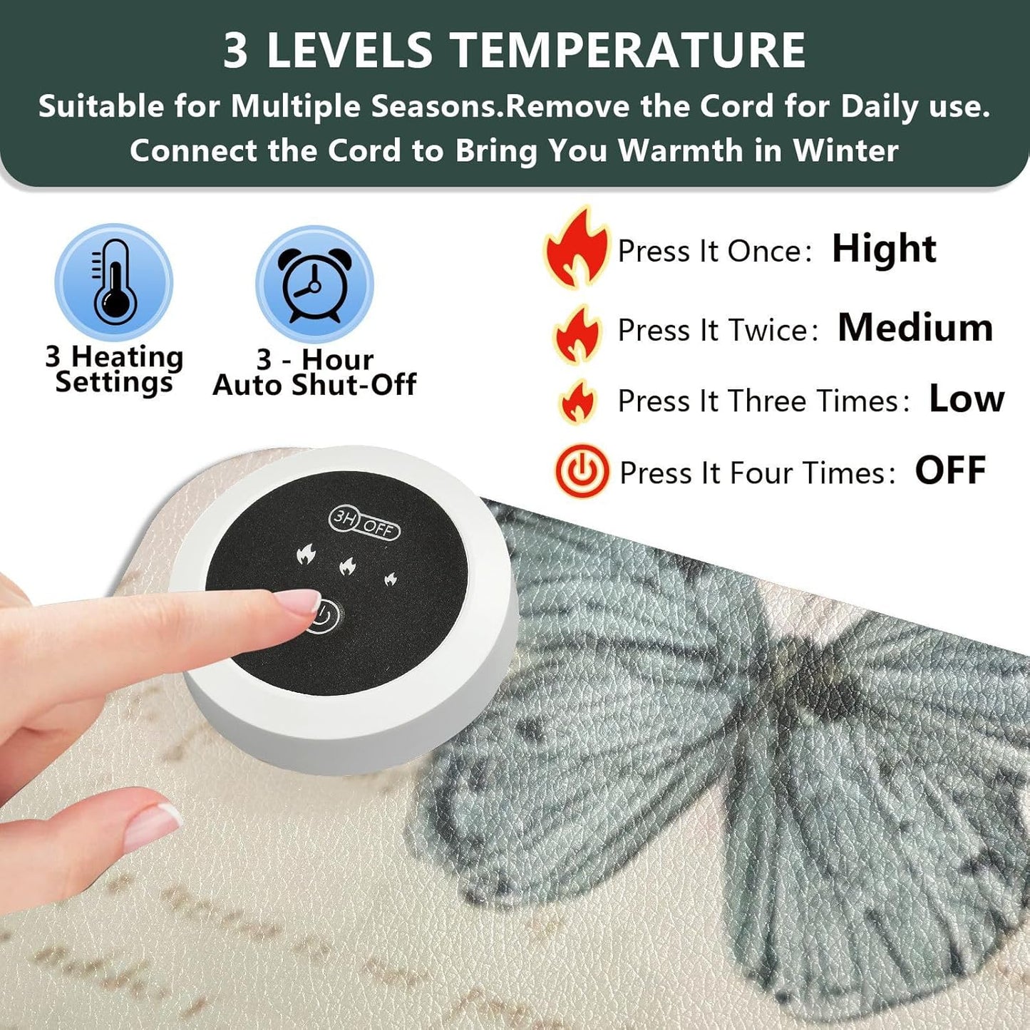Heated Desk Pad Mouse Pad 31.5x13 Inch PU Leather Desk Mat with 3 Heat Levels Large Mouse Gaming Computer Laptop Mat Vintage Beige Butterflies