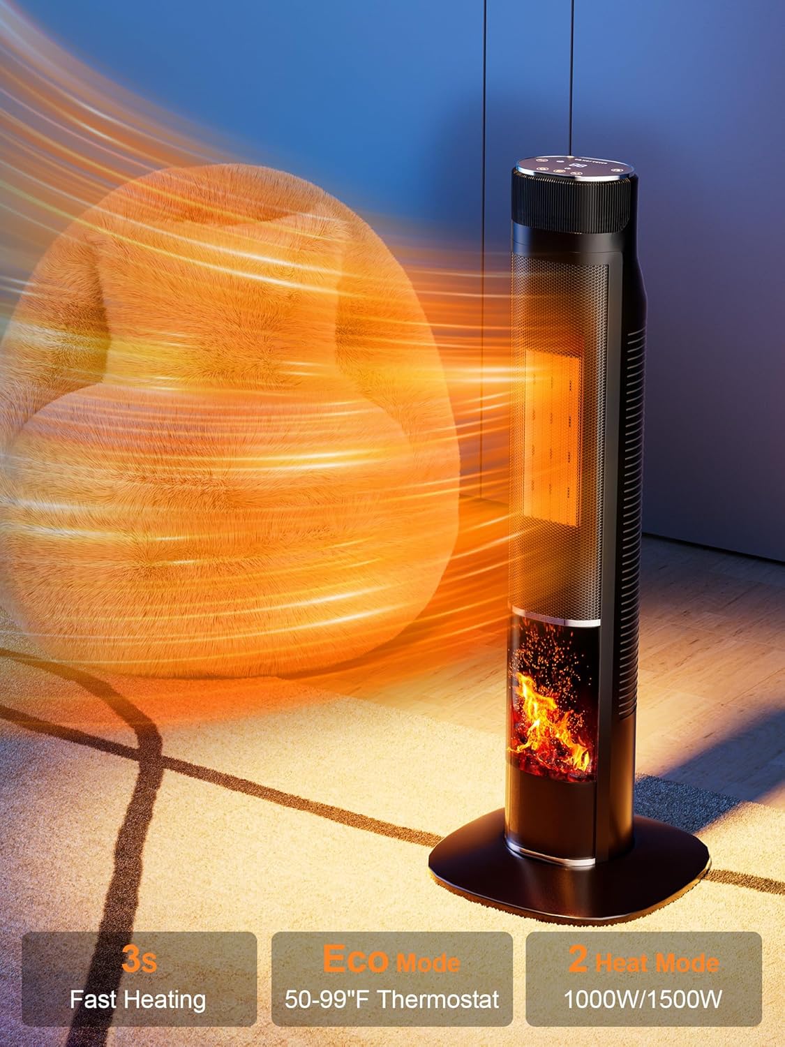 Uthfy 32IN Space Heater for Large Room,1500W Portable Electric Tower Heaters for Indoor Use,120° Oscillating PTC Ceramic Heater with 24H Timer,Thermostat,Remote,for Office Bedroom Home