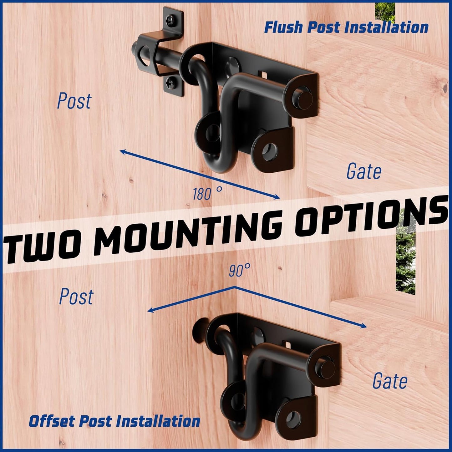 TRIPLE DEER Heavy Duty Sliding Bolt Gate Latch with Padlock Hole & Carriage Bolt, Slide Bolt Hardware for Wooden Fence/Yard Fence/Shed Door/Barn Door, Black, 1 Pack