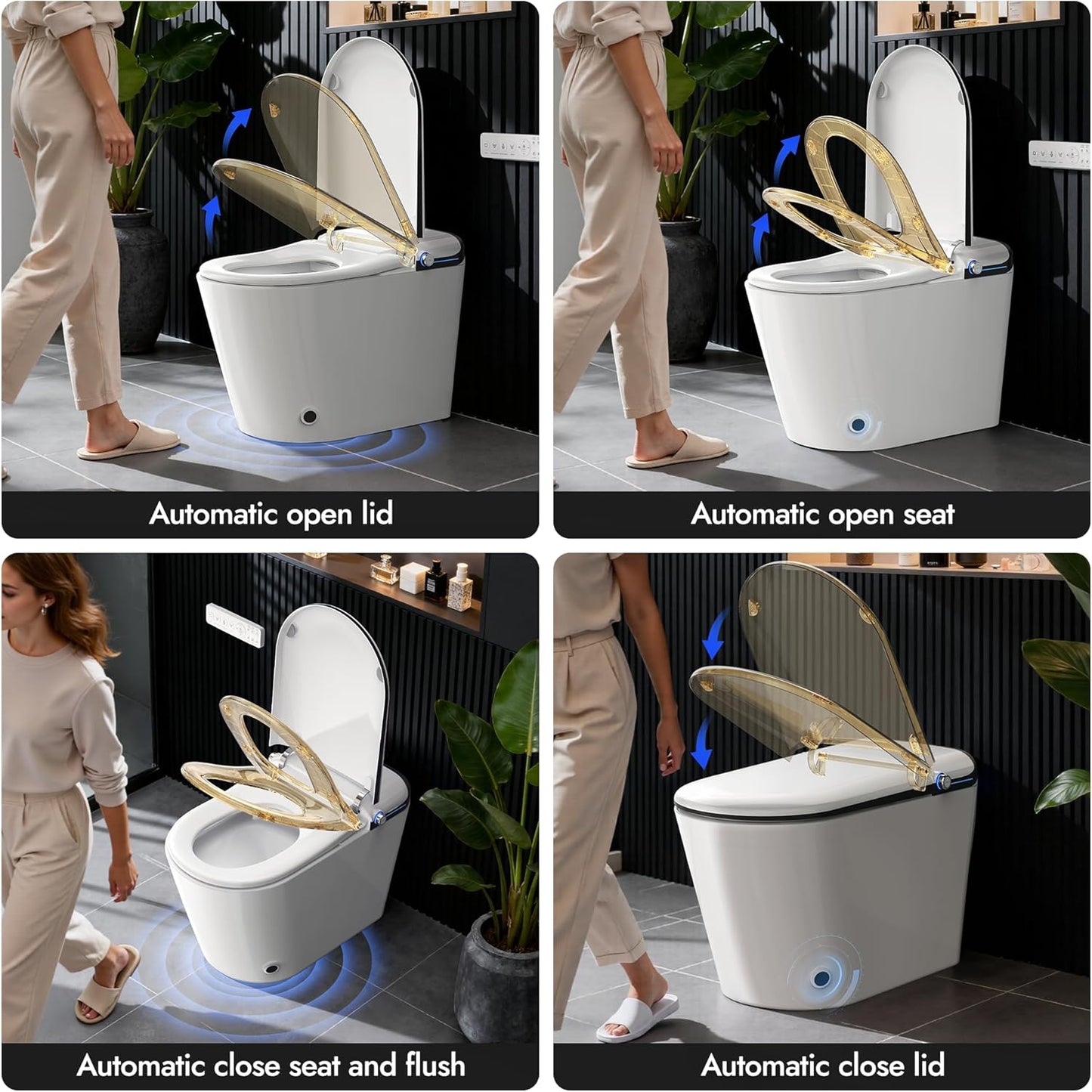 WANSID Elongated Smart Toilet With Bidet Built-in, Auto Open/Close Lid, Soft-Closed Heated Seat, Tankless Auto/Knob/Sensor/Remote Flush, Warm Wash & Dryer, Massage Clean, Gentle Night Light