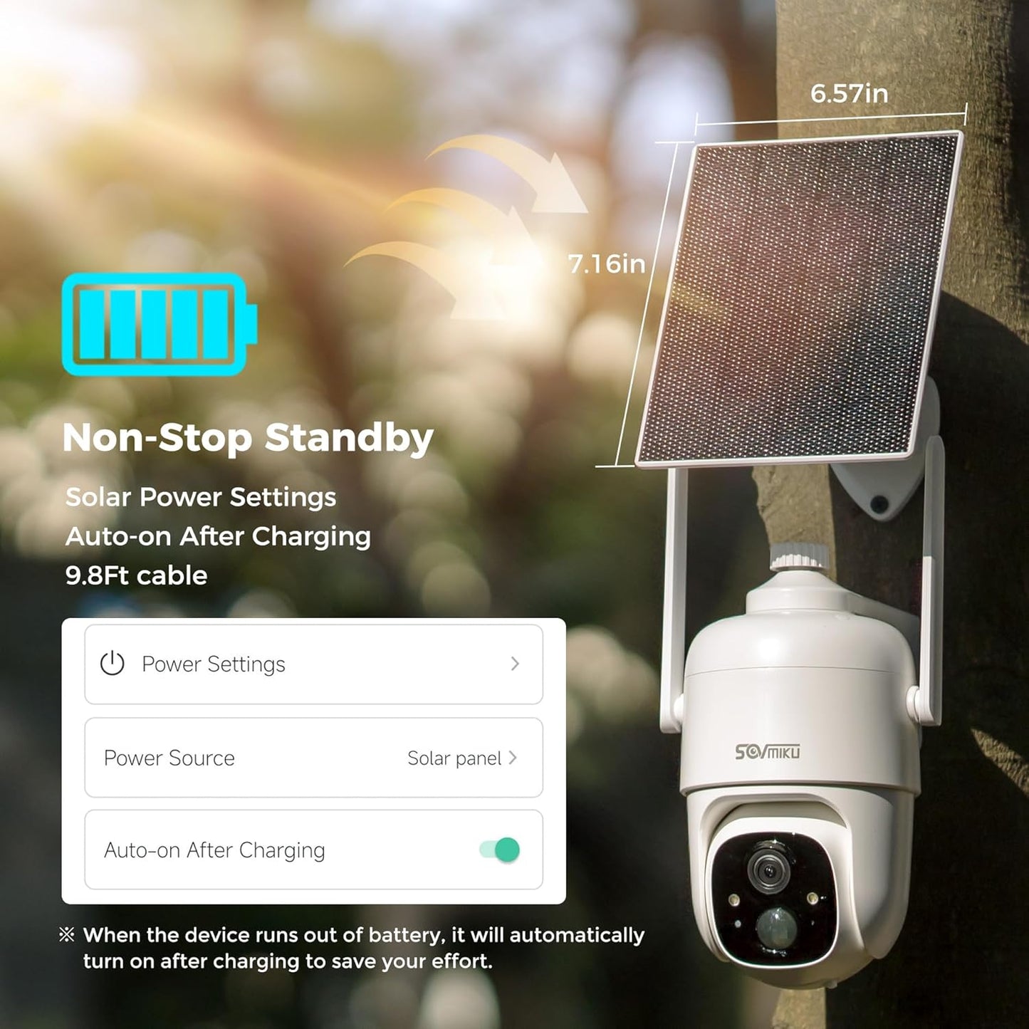 Sovmiku 3CQ1 AI 2K Solar Security Camera Wireless Outdoor,Battery Powered Camera,Two-Way Audio,PIR Motion Detection,Easy to Setup,Pan/Tilt 360° View,Color Night Vision,Audible Flashlight Siren,SD Slot