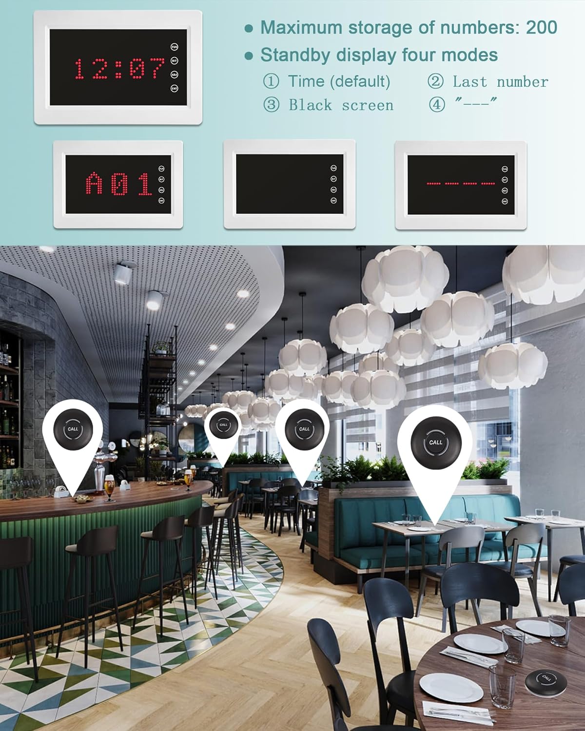 Wireless Calling System Restaurant Pager System Caregiver Pager for Patient Nurse Alert with 1 Number Display and 10 Waterproof Call Buttons for Elderly Clinic Nursing Center Hospital