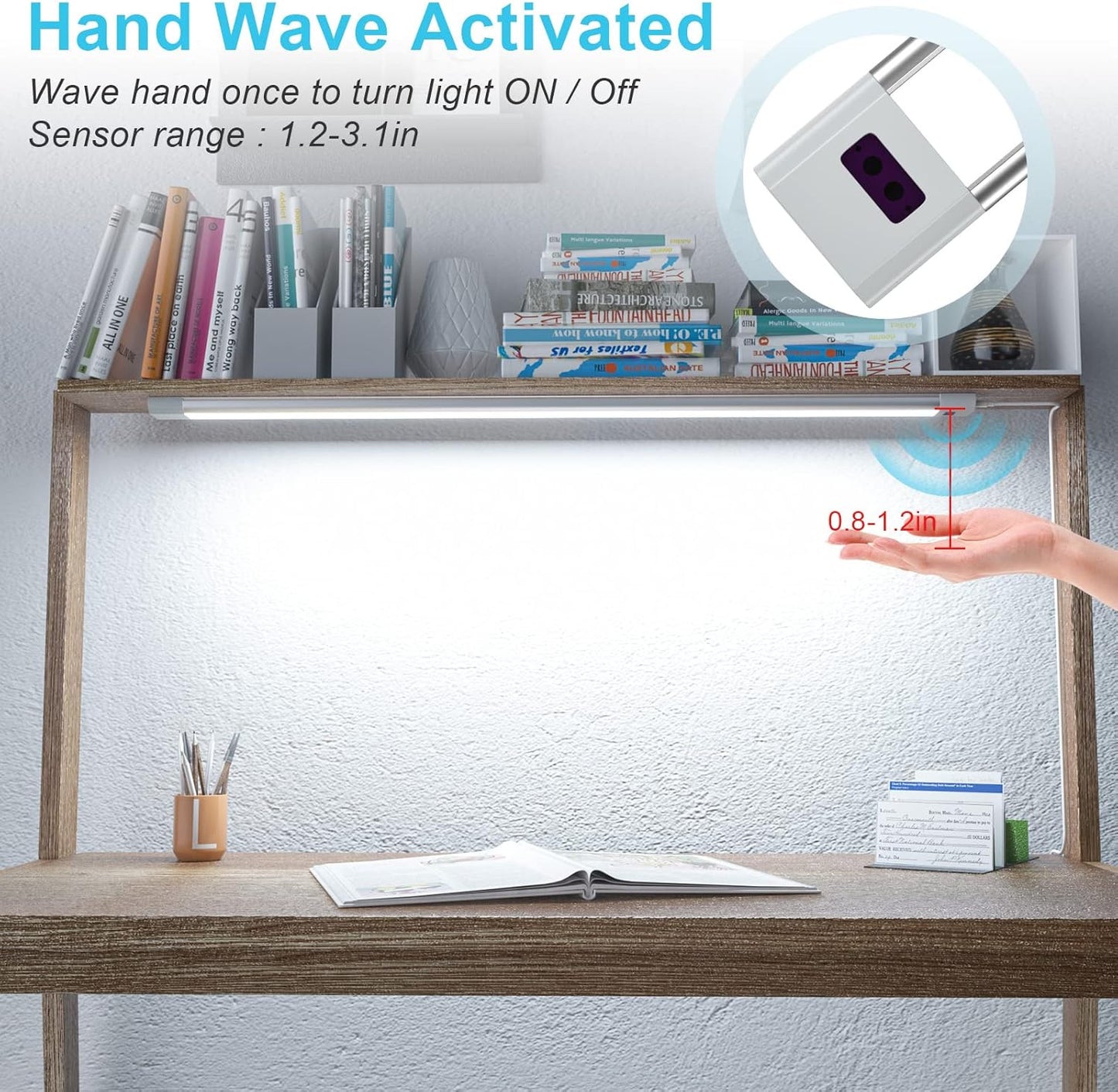 WOBANE Under Counter LED Lighting, Hand Wave Activated Lighting,Under Desk Light Bar,24 inch Dimmable Panel for Kitchen,Shelf,Cupboard,Closet,Workbench,Cabinet,6000K White