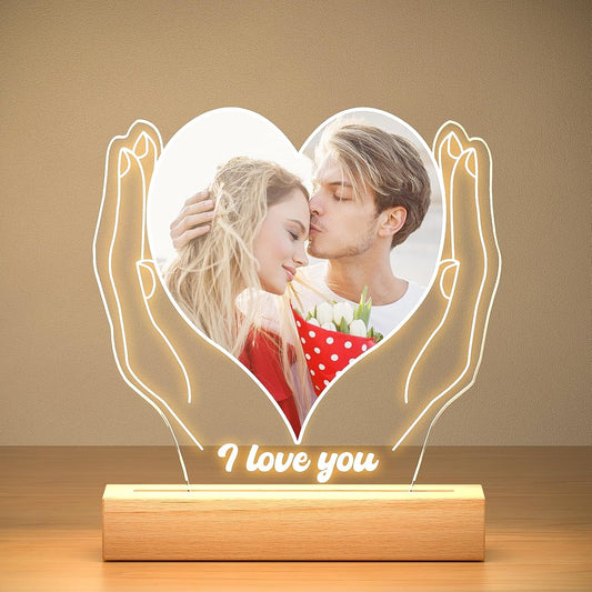 Personalized Anniversary Couple Gifts for Women & Men, Custom Picture Frame with Photo, Custom Photo Frame with Night Light, Personalized Valentines Day Gifts for Her & Him