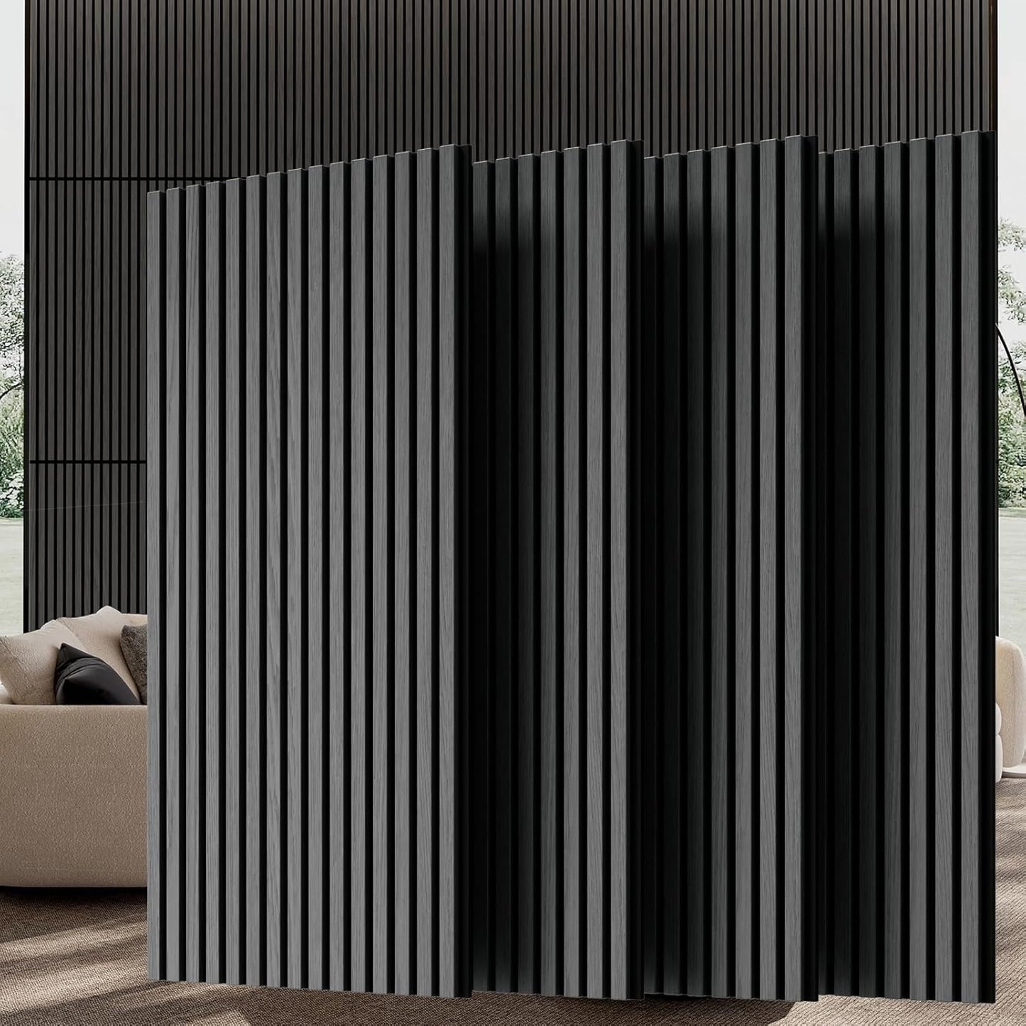 Wood Wall Panels, 45.3" x 23.6" Acoustic Panels for Wall and Ceiling, 3D Fluted Sound Absorbing Panel for Interior Wall Decor Noise Reduction (4Pcs-Gray)