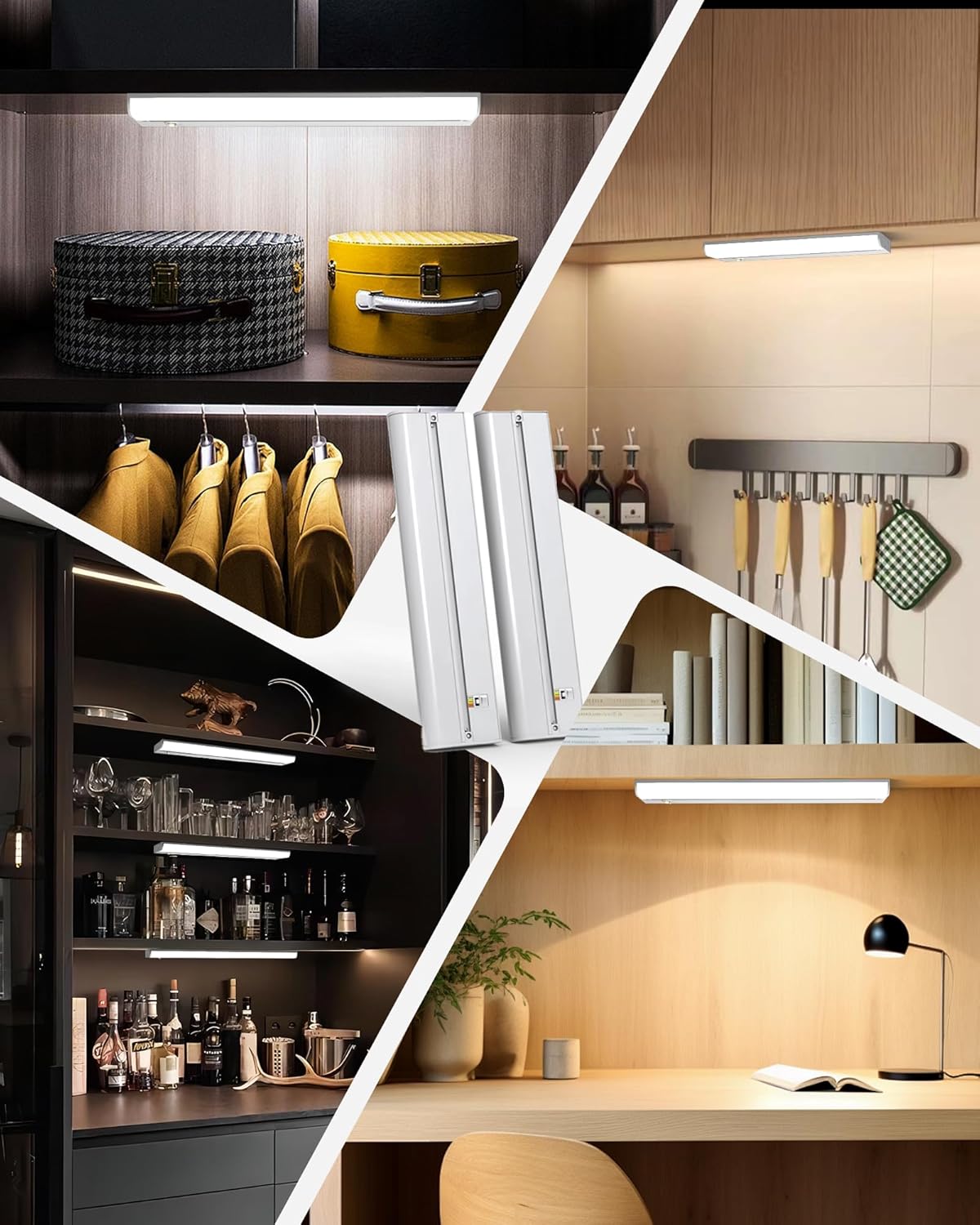 Hardwired Under Cabinet Lighting 24 Inch, 3 Color Settings - Soft White(3000K), Bright White(4000K), Daylight White(5000K), 2 Pack Linkable Dimmable Under Counter Lights for Kitchen, CRI 97