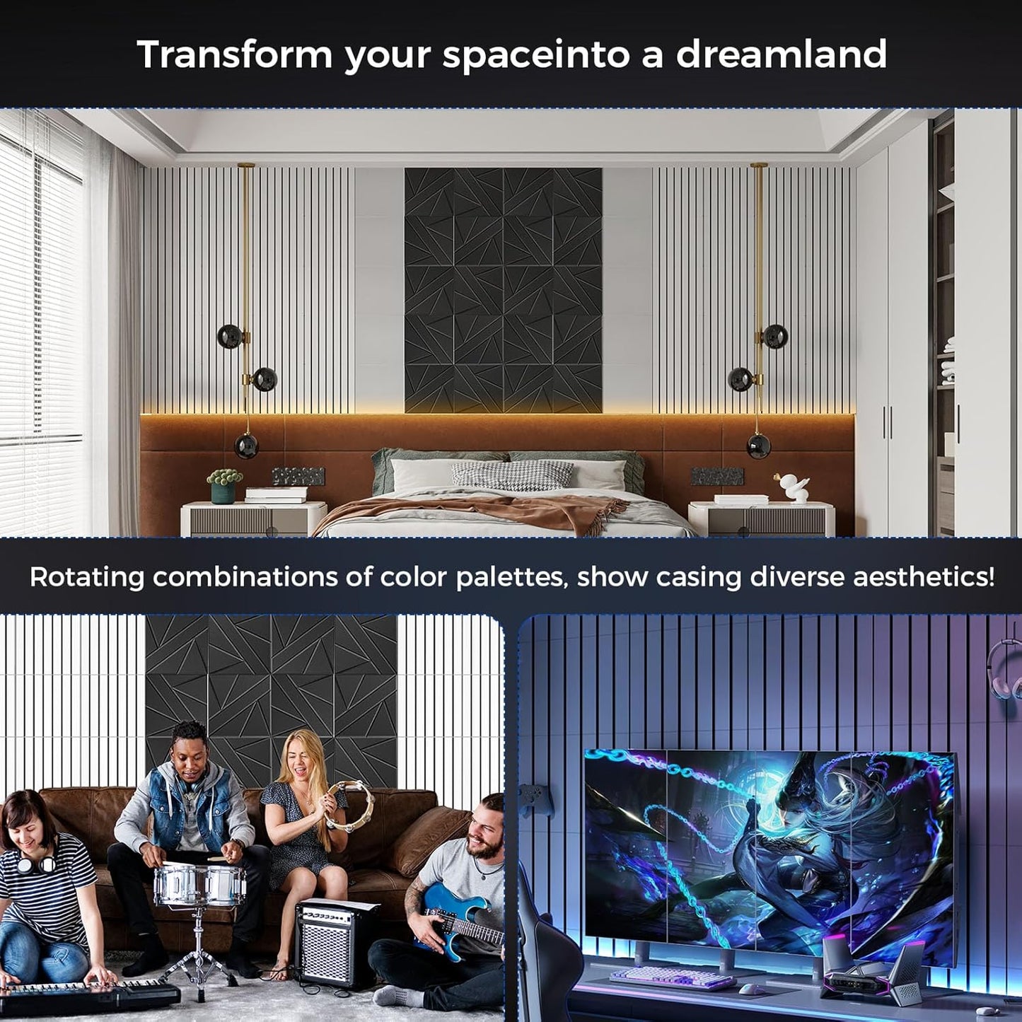 16 Pack 2-Layer Fold Soundproof Wall Panels, 12 x 12 x 0.41 in Large Sound Proof Foam Panels for Walls, 0.9lb/ft³ High Density, 3D Acoustic Panels,Artistic Noise Dampening Panels White&Black