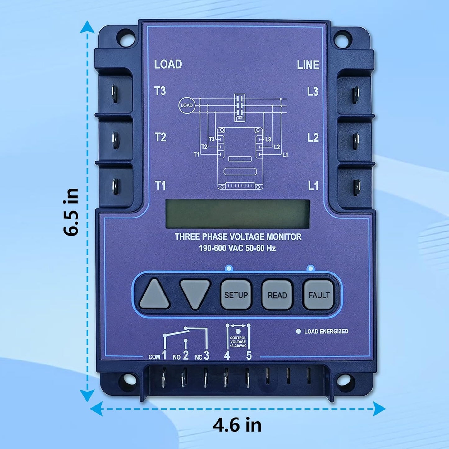 ICM450A 3-Phase Voltage Monitor with Backlit LCD, 190-600V AC, 25-Fault Memory, Programmable Relay, Replacement for ICM450A, EAC-800, PFM-2000