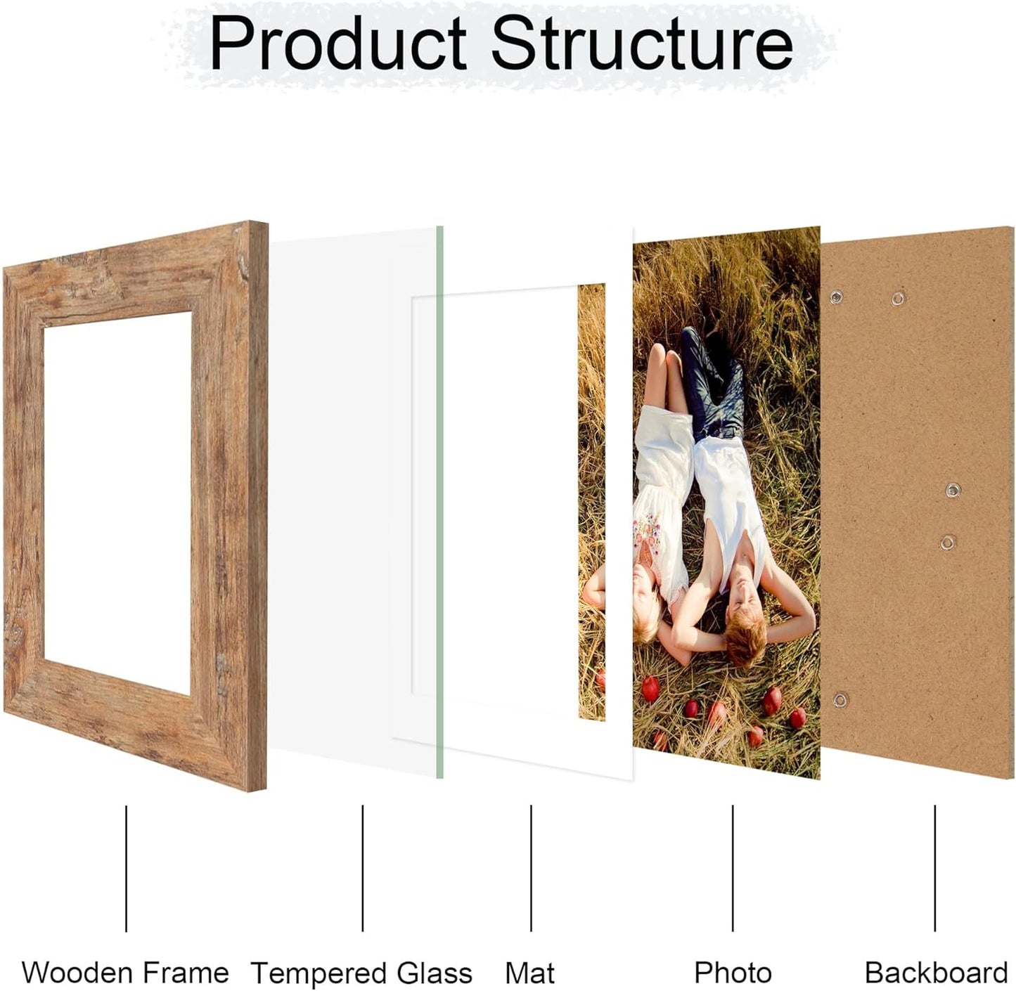 iRahmen 4x6 Picture Frame with HD Tempered Glass, Display Pictures 3.5x5 with Mat or 4 x 6 Without Mat, Wood Photo Frame for Tabletop and Wall (Rustic Brown, 1 Pack)