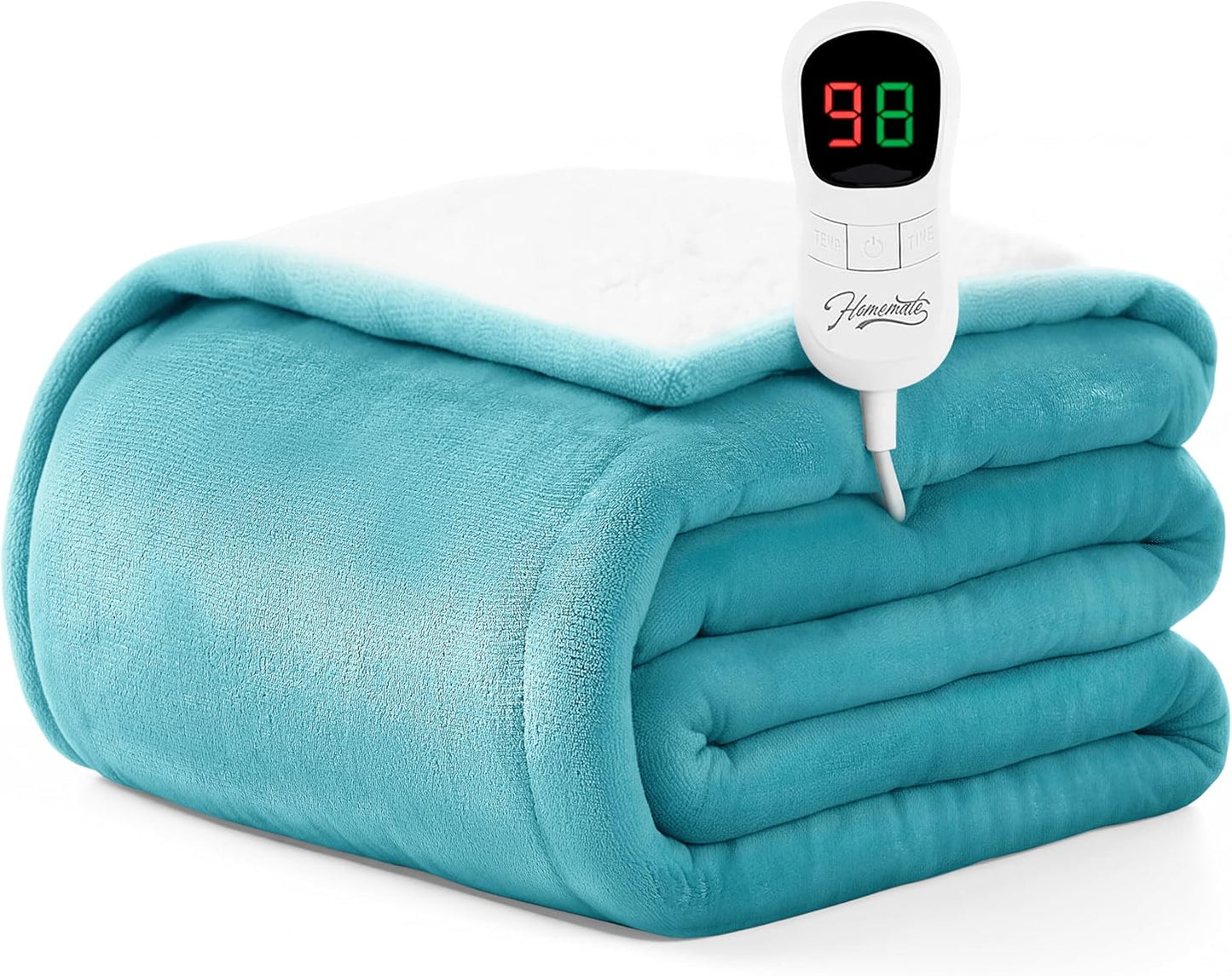 Homemate Heated Blanket Electric Throw - 50"x60" Heating Blanket Throw 1/2/4/6/8 Hours Auto-Off 10 Heat Level Over-Heat Protection Flannel Sherpa ETL Certification