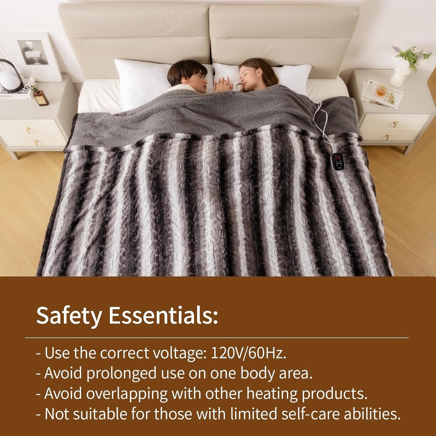 Bearhug Electric Blanket Full Size 77" x 84", 10 Heat Settings Heated Blanket, 1-12 Hour Auto Shut-Off, Faux Fur & Sherpa Dual-Sided Heating Blanket, Machine Washable, Gift-Ready Elegant Packaging