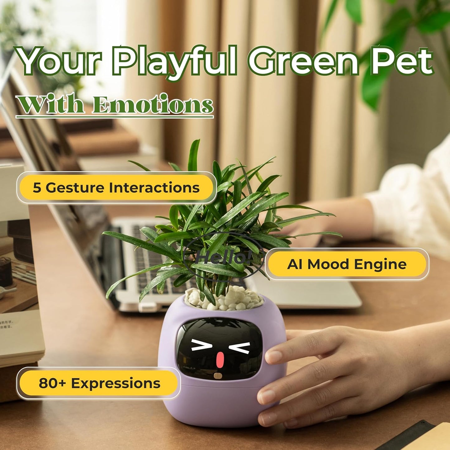 Ivy AI Smart Plant Pot with Emoji Intelligent Planter Robot for Houseplants Tamagotchi Flower Pot Stylish Plantagotchi Home Decor(Violet)