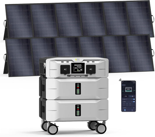 IEE 5120Wh Power Station SP5000 with 2x500W Portable Panel, 120/240V 5000W AC Output(9000W Peak), Portable Generator for Home Backup Outdoors Camping RV Emergency