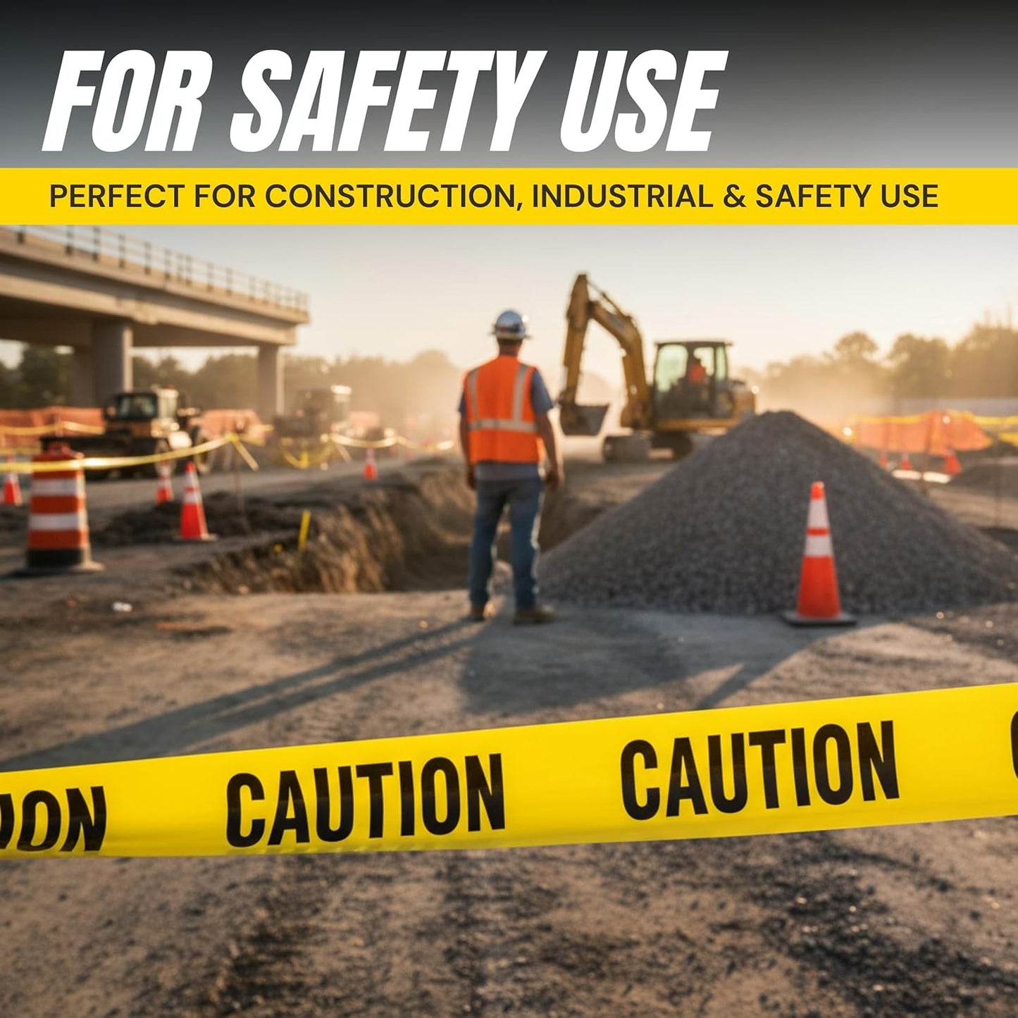 Tapix Premium Yellow Caution Tape 3 inch x 1000 feet, Bright Yellow w/Bold Black Text, 3" Wide for Maximum Readability, Strongest & Thickest Tape for Danger/Hazardous Areas