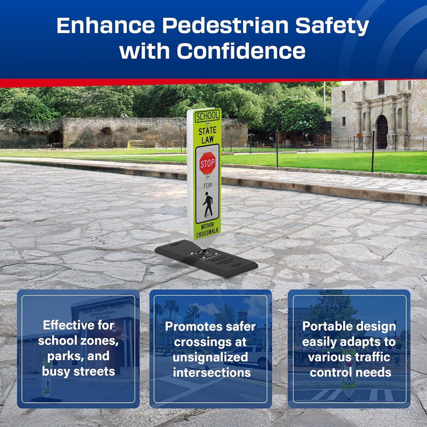 Impact Recovery - In-Street Pedestrian Crossing Signs - Street Sign - Road Sign - Pedestrian Safety Signs - School Stop with Portable Base