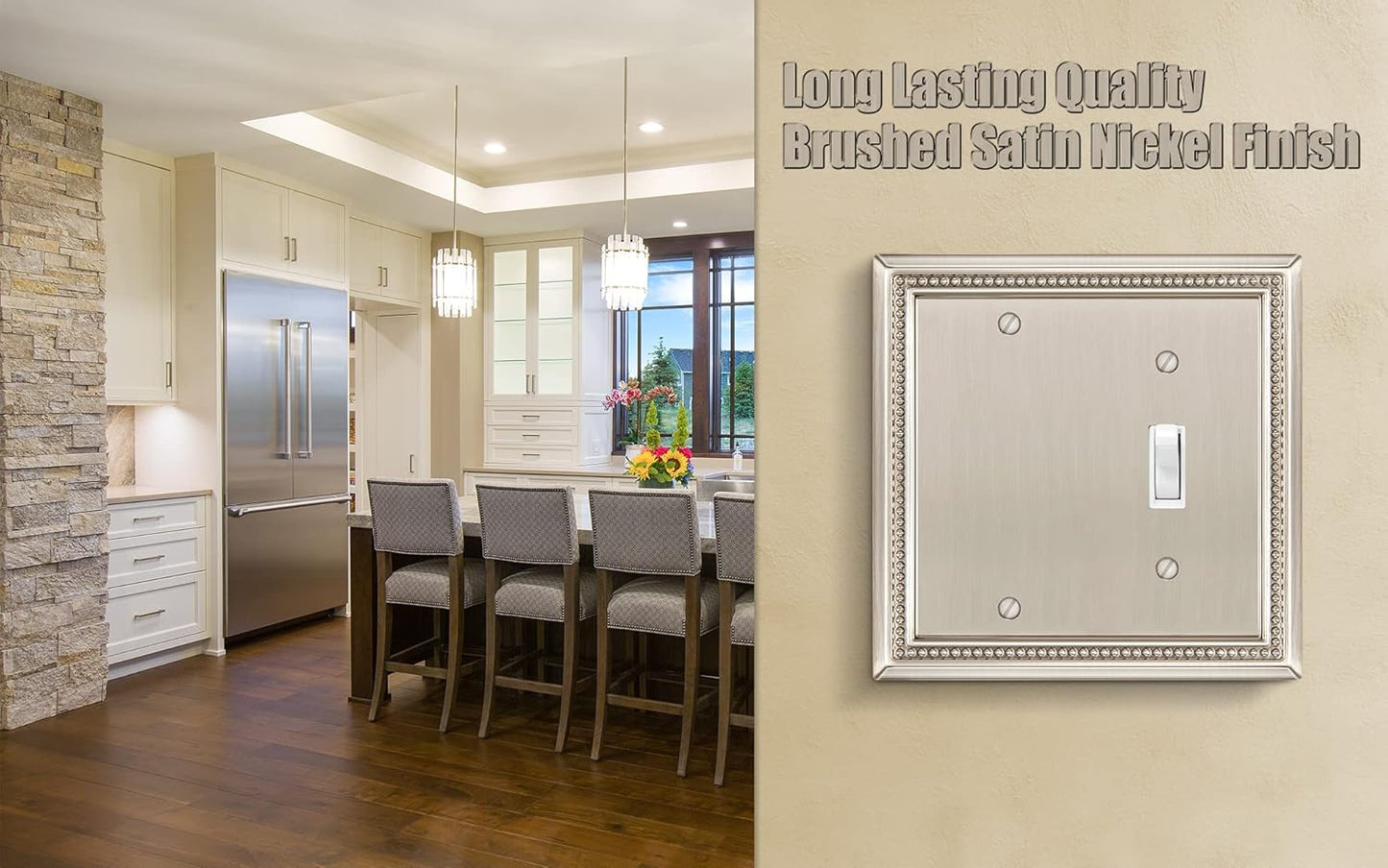 Henne Bery Sunken Pearls Heavy Duty Decorative Wall Plate Switch Plate Outlet Cover (Blank/Toggle, Satin Nickel)