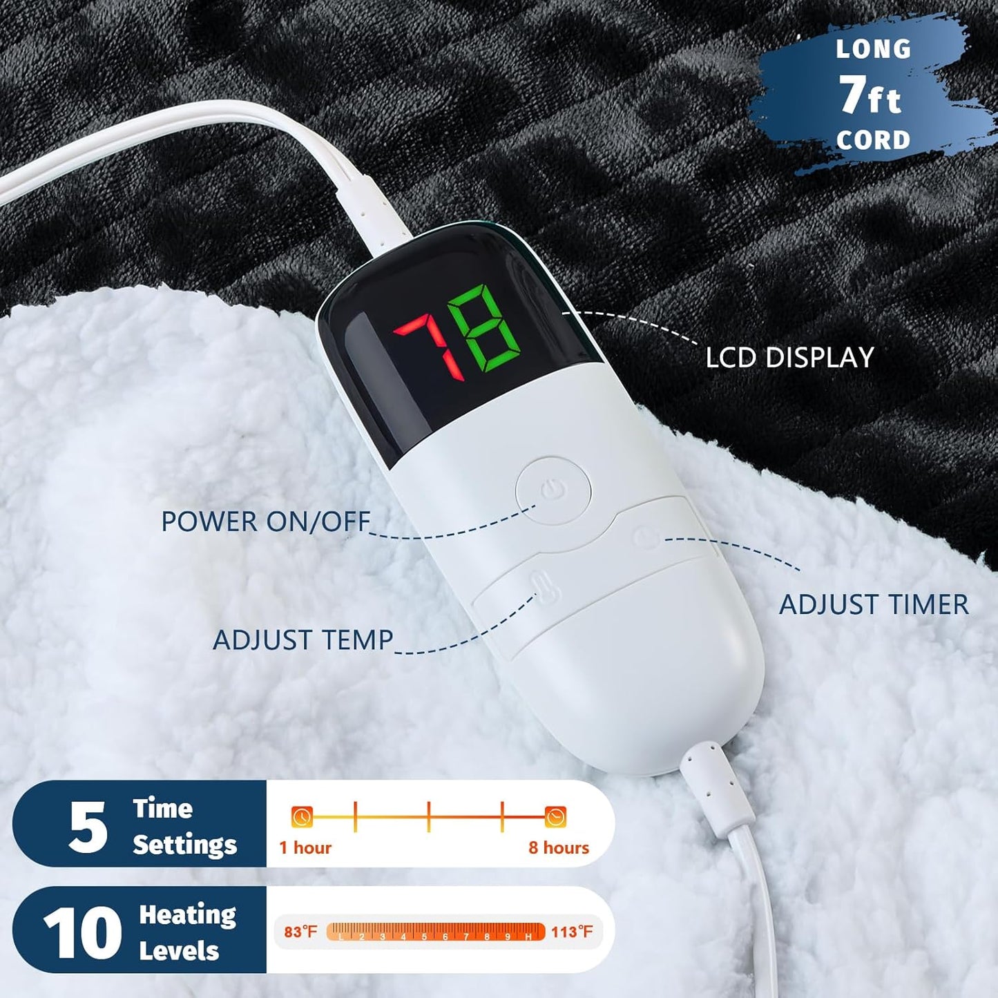 BOMOVA Heated Electric Throw Blanket - 50" x 60" Heating Blanket with 10 Heating Levels & 8 Hours Auto Off, Warm Flannel Blanket, Christmas Birthday Gifts for Women