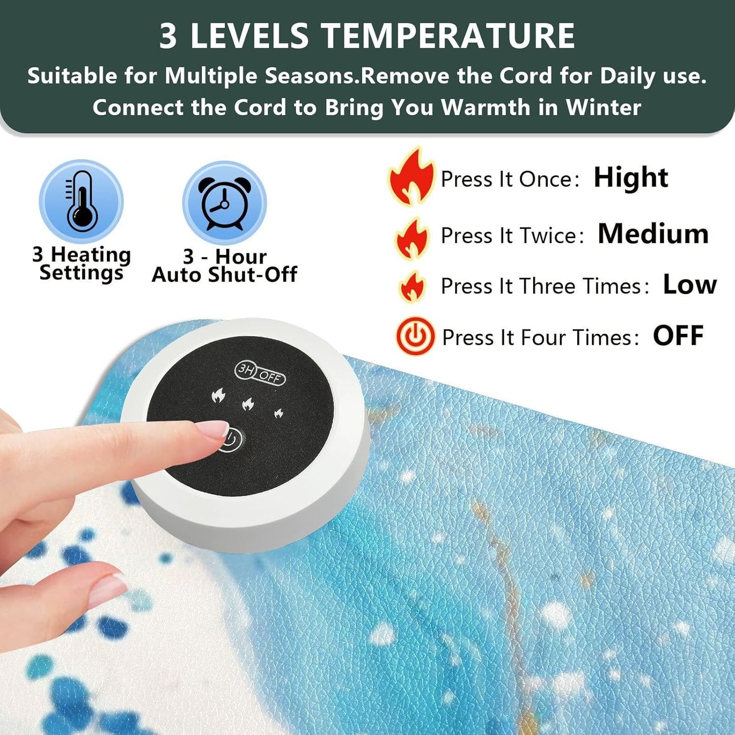 Heated Desk Pad Mouse Pad 31.5x13 Inch PU Leather Desk Mat with 3 Heat Levels Large Mouse Gaming Computer Laptop Mat Blue and White Marble Spots